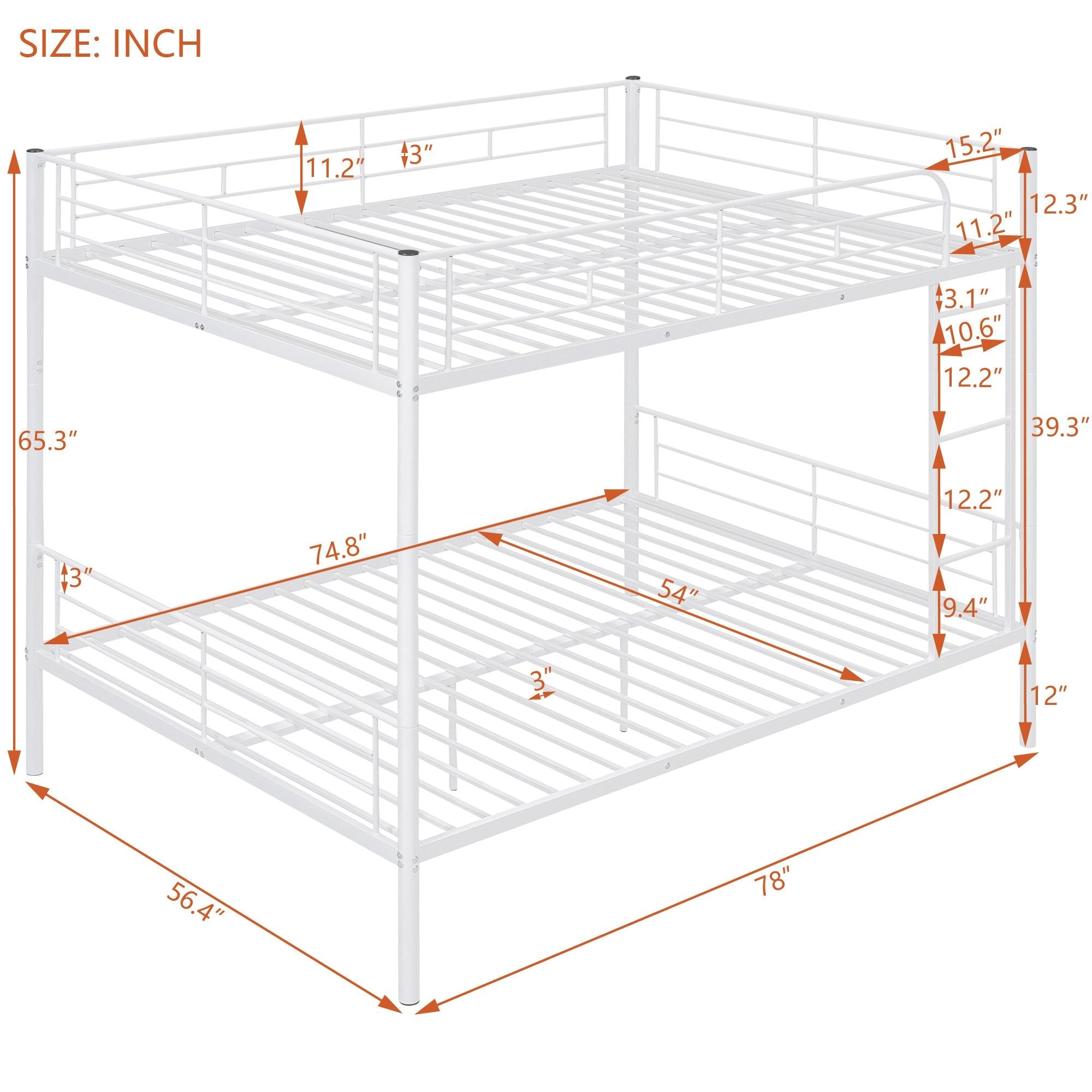 Space-Saving Full Over Full White Metal Bunk Bed with Integrated Ladder | Just Better Bunk Beds