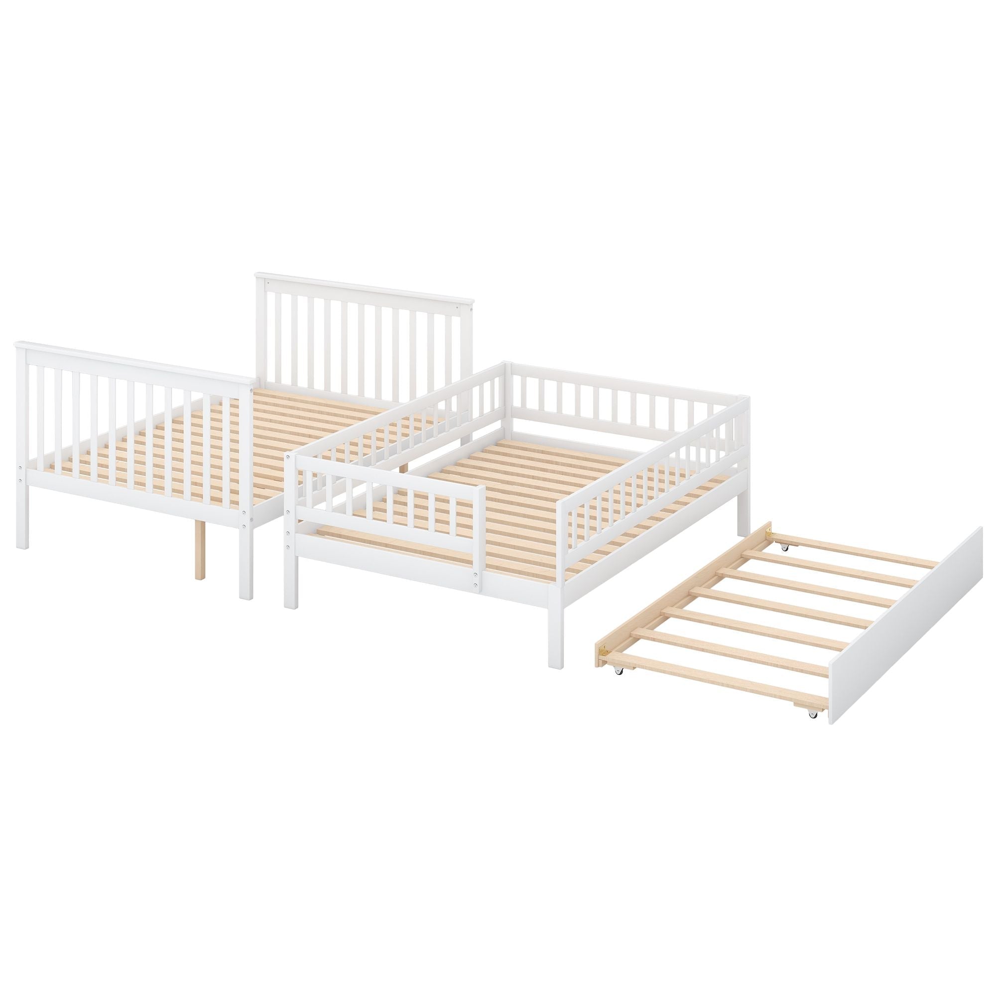 Space-Saving Full Over Full Wood Bunk Bed with Trundle, Staircase Storage, Gray or White | Just Better Bunk Beds