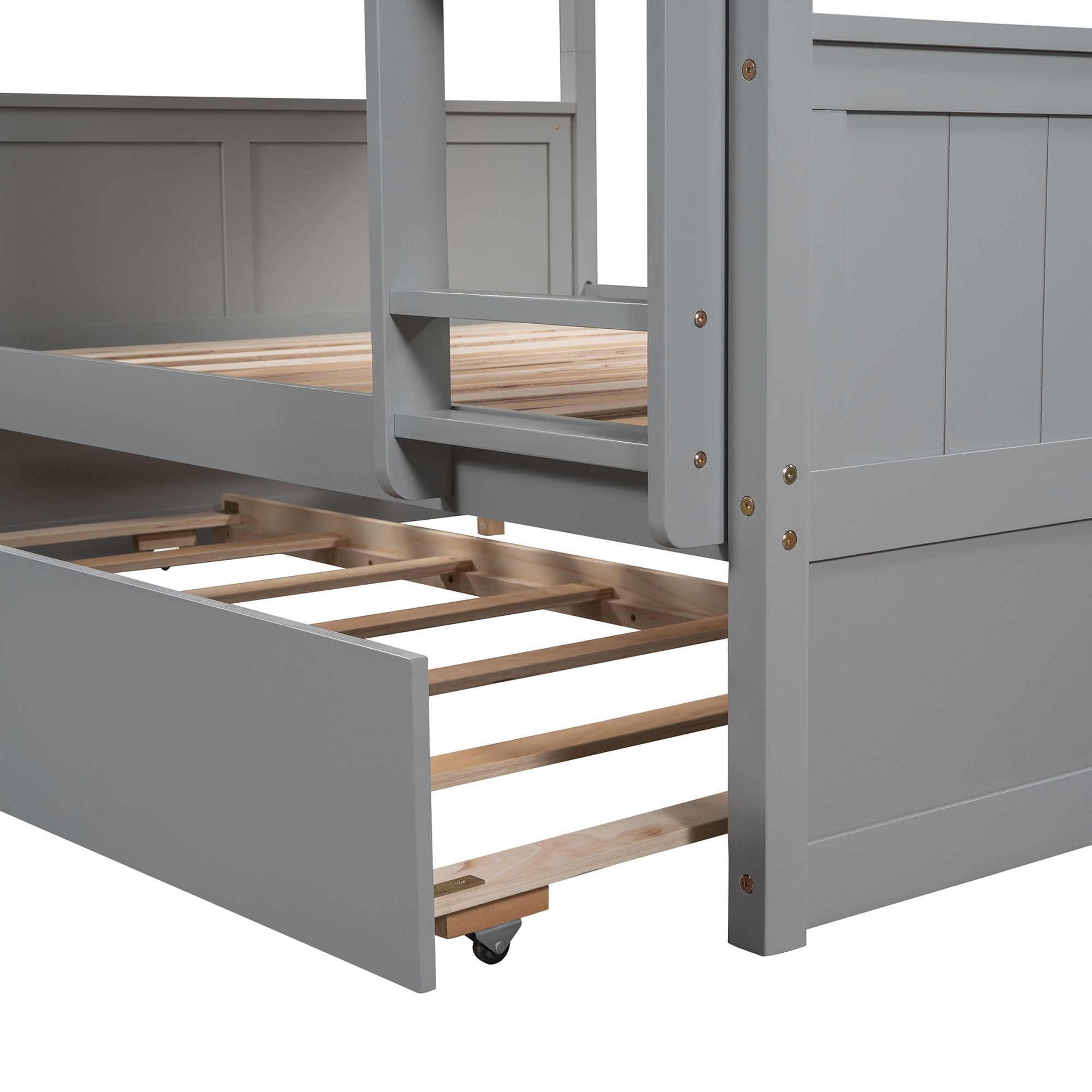 Space-Saving Full Over Full Wood Bunk Bed with Twin Trundle in Multiple Finishes | Just Better Bunk Beds