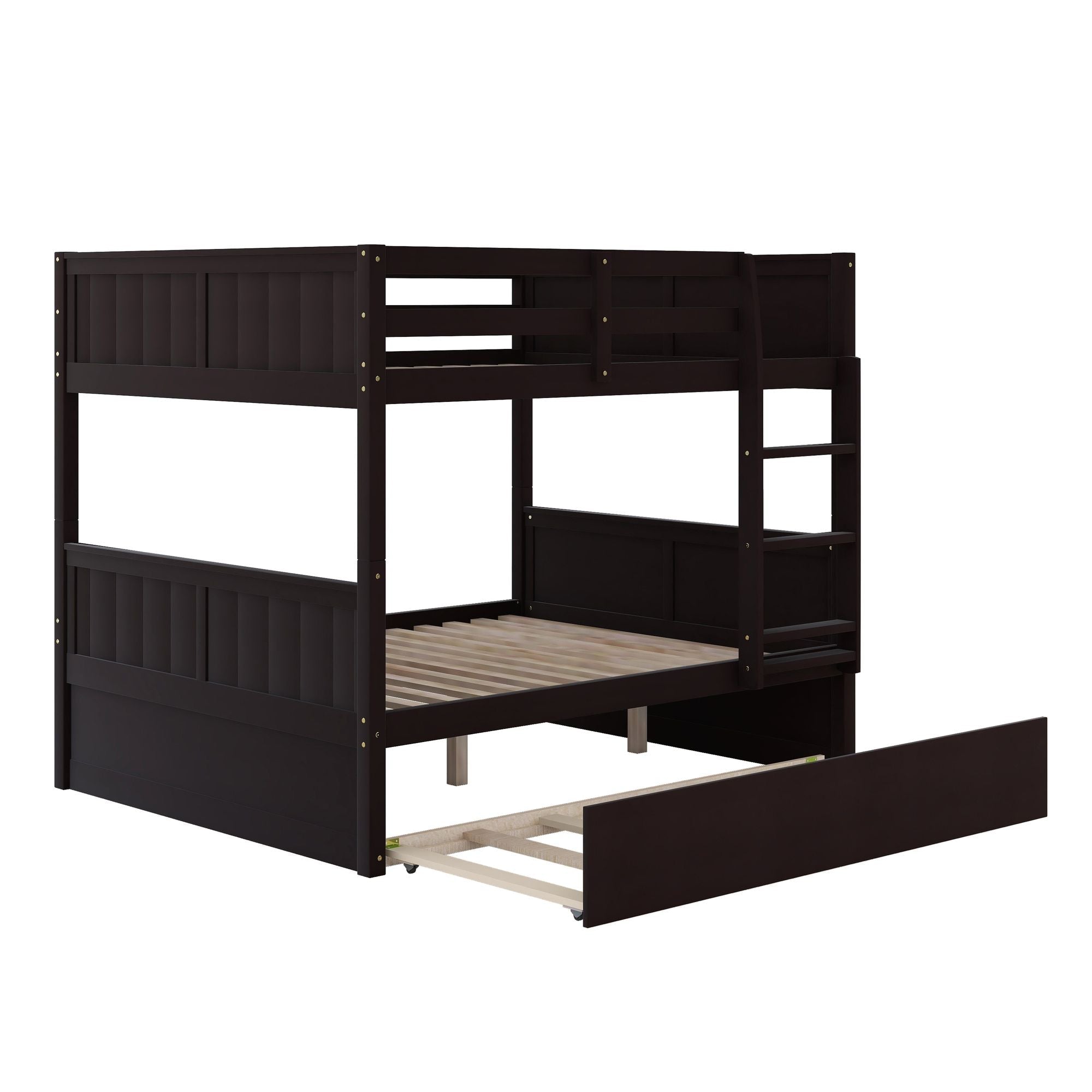 Space-Saving Full Over Full Wood Bunk Bed with Twin Trundle in Multiple Finishes | Just Better Bunk Beds