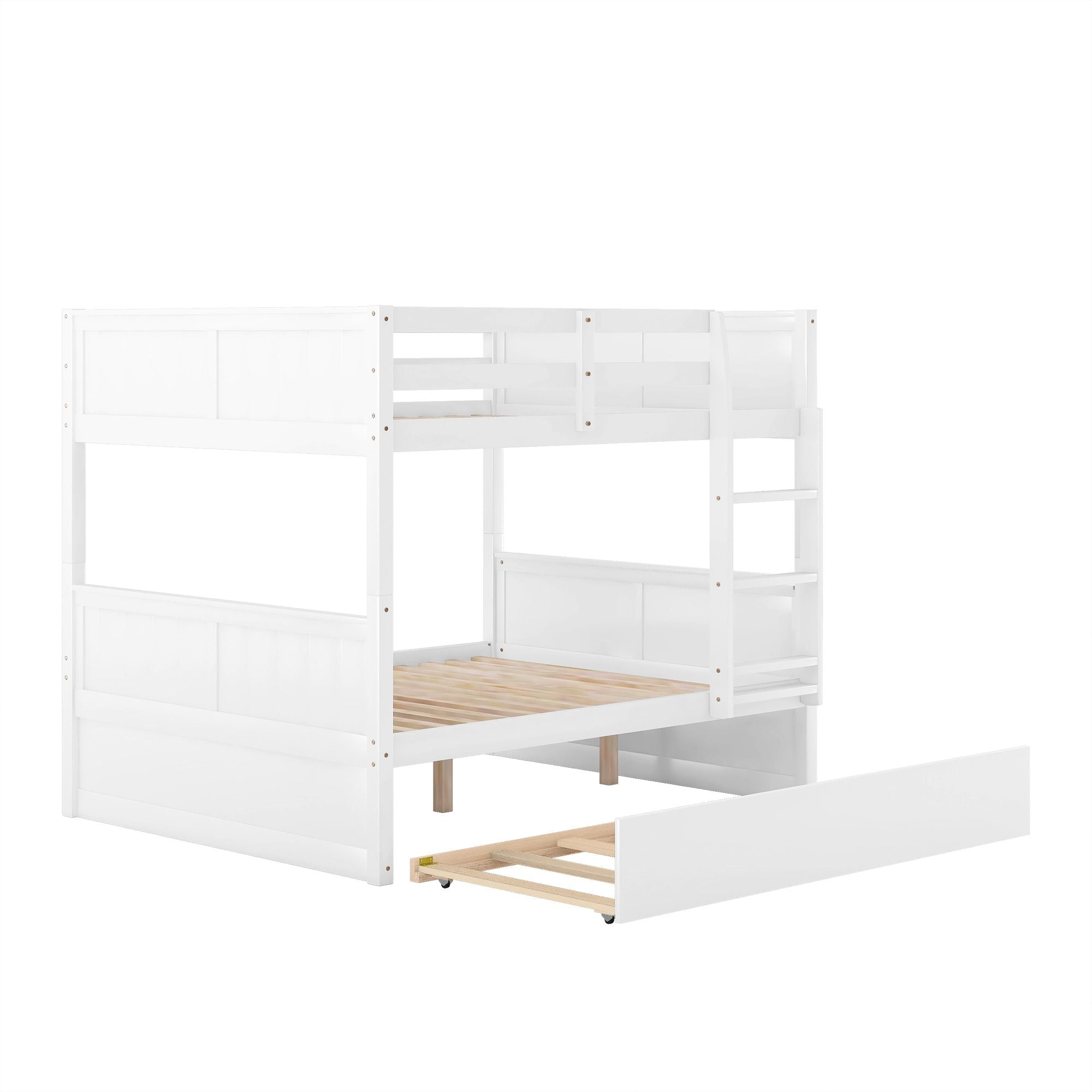Space-Saving Full Over Full Wood Bunk Bed with Twin Trundle in Multiple Finishes | Just Better Bunk Beds