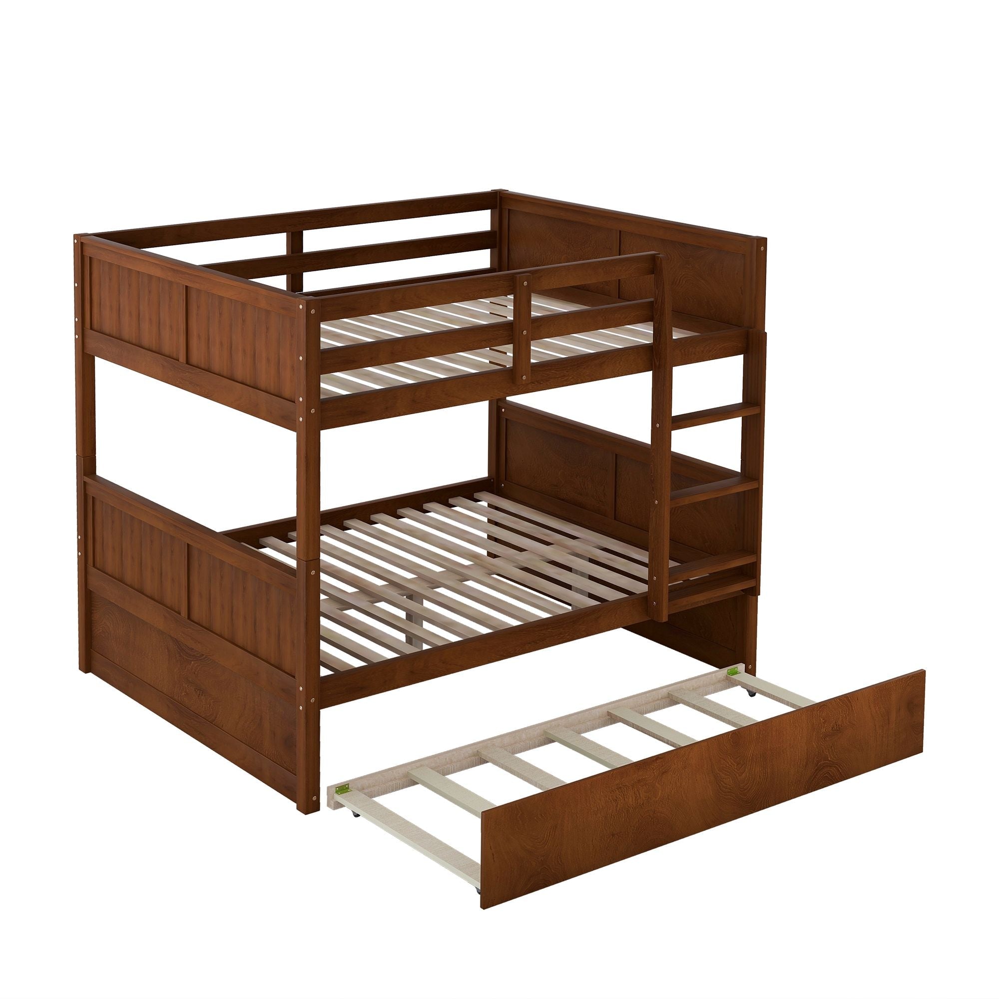 Space-Saving Full Over Full Wood Bunk Bed with Twin Trundle in Multiple Finishes | Just Better Bunk Beds
