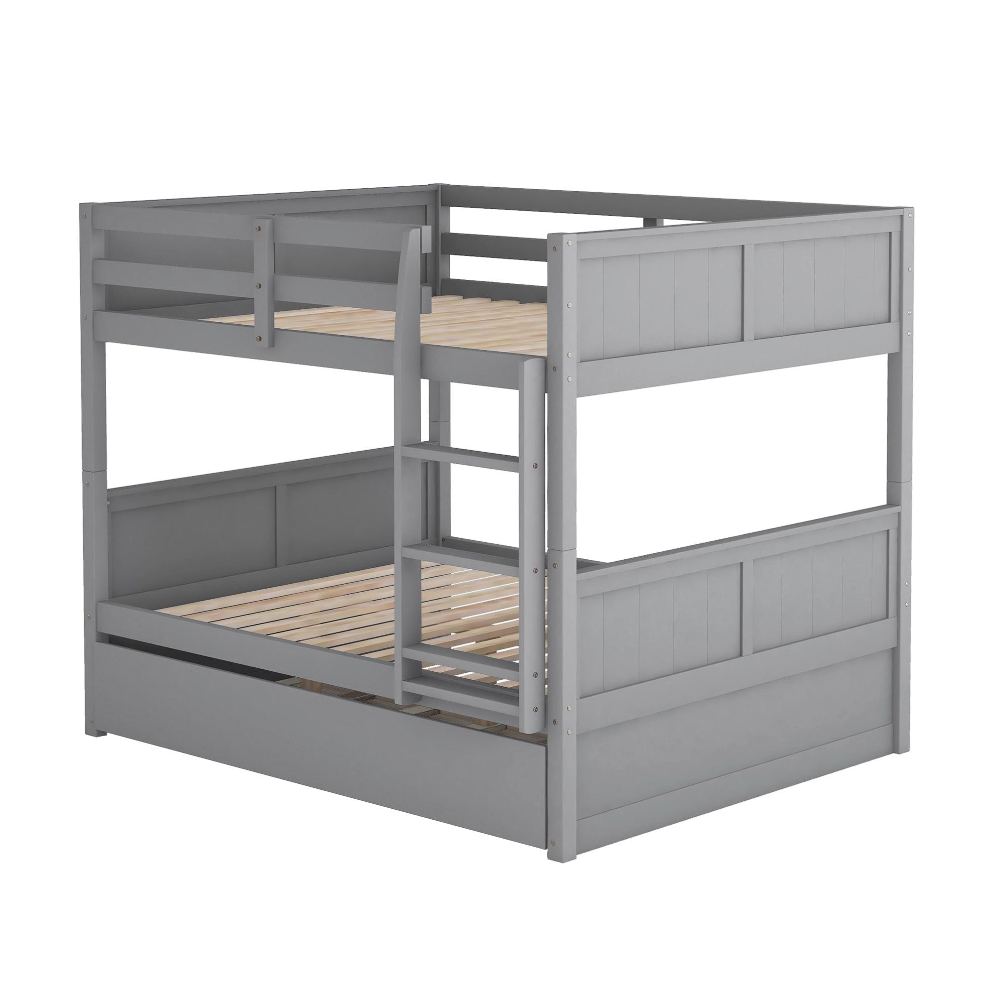 Space-Saving Full Over Full Wood Bunk Bed with Twin Trundle in Multiple Finishes | Just Better Bunk Beds