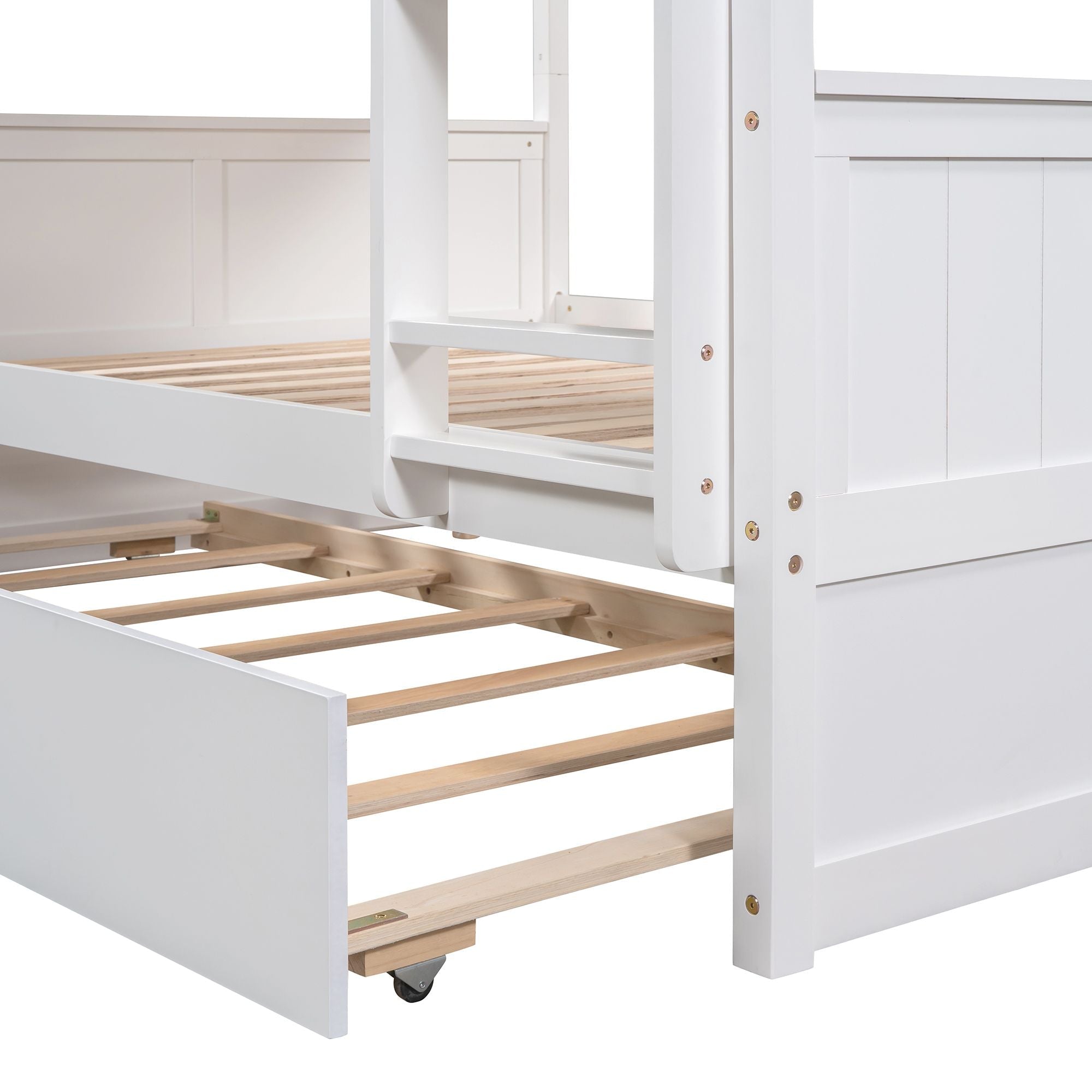 Space-Saving Full Over Full Wood Bunk Bed with Twin Trundle in Multiple Finishes | Just Better Bunk Beds