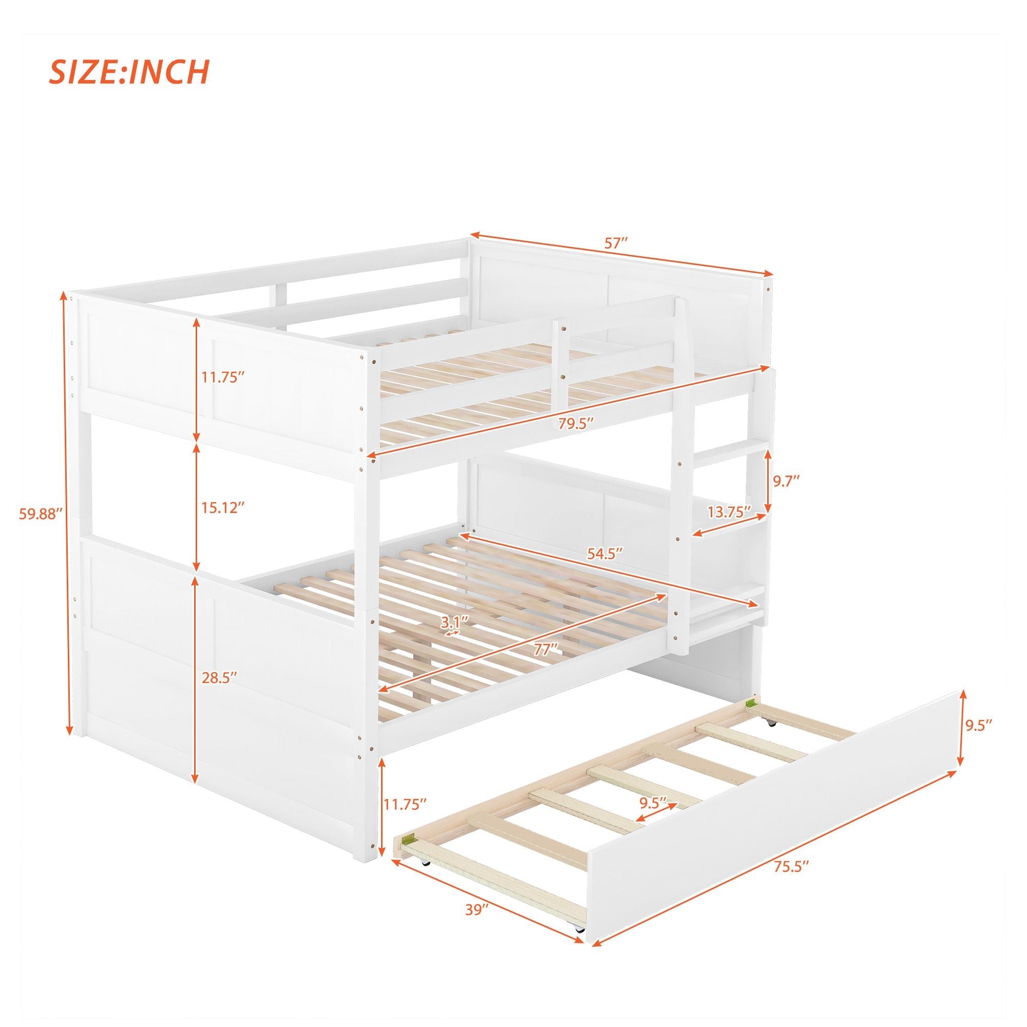 Space-Saving Full Over Full Wood Bunk Bed with Twin Trundle in Multiple Finishes | Just Better Bunk Beds
