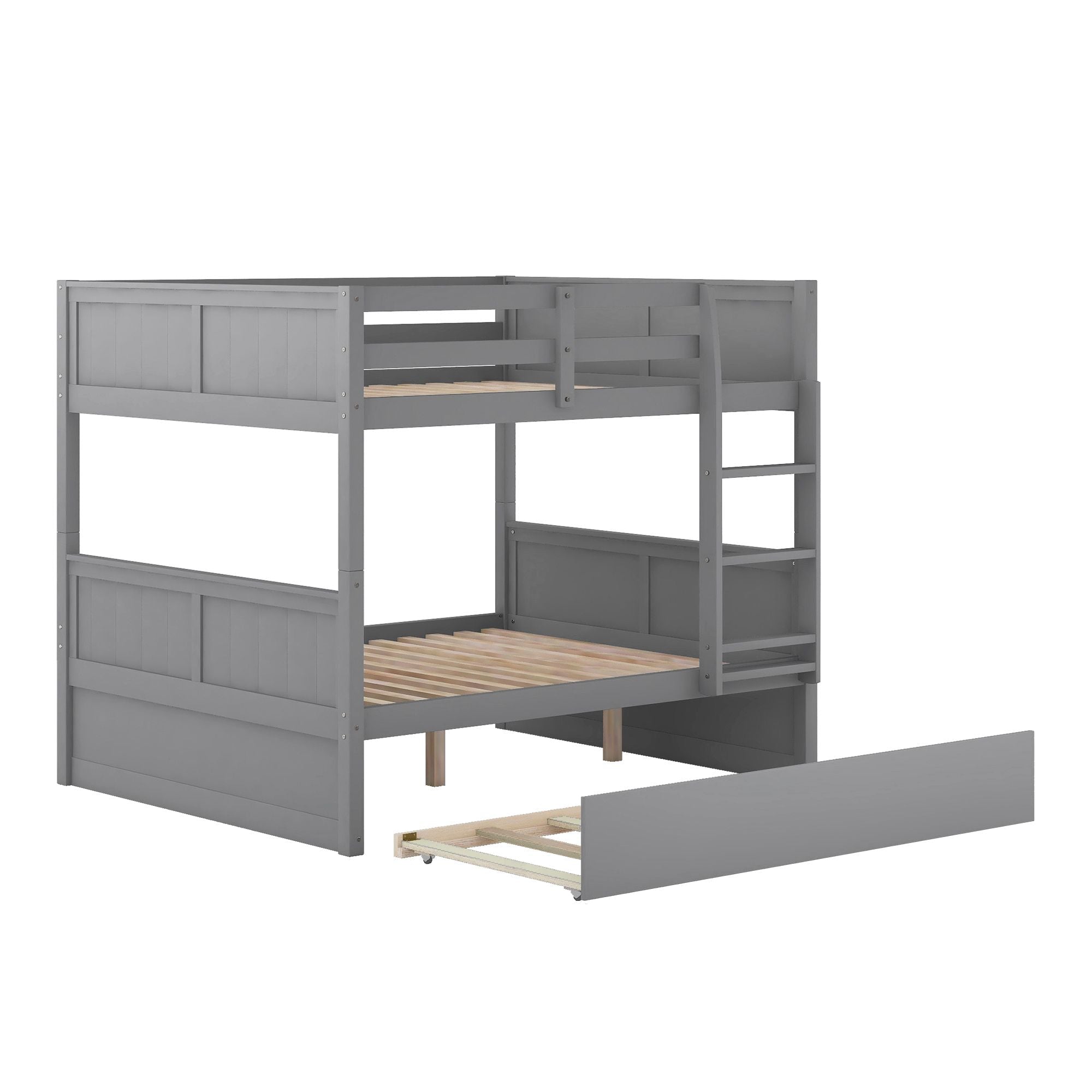 Space-Saving Full Over Full Wood Bunk Bed with Twin Trundle in Multiple Finishes | Just Better Bunk Beds