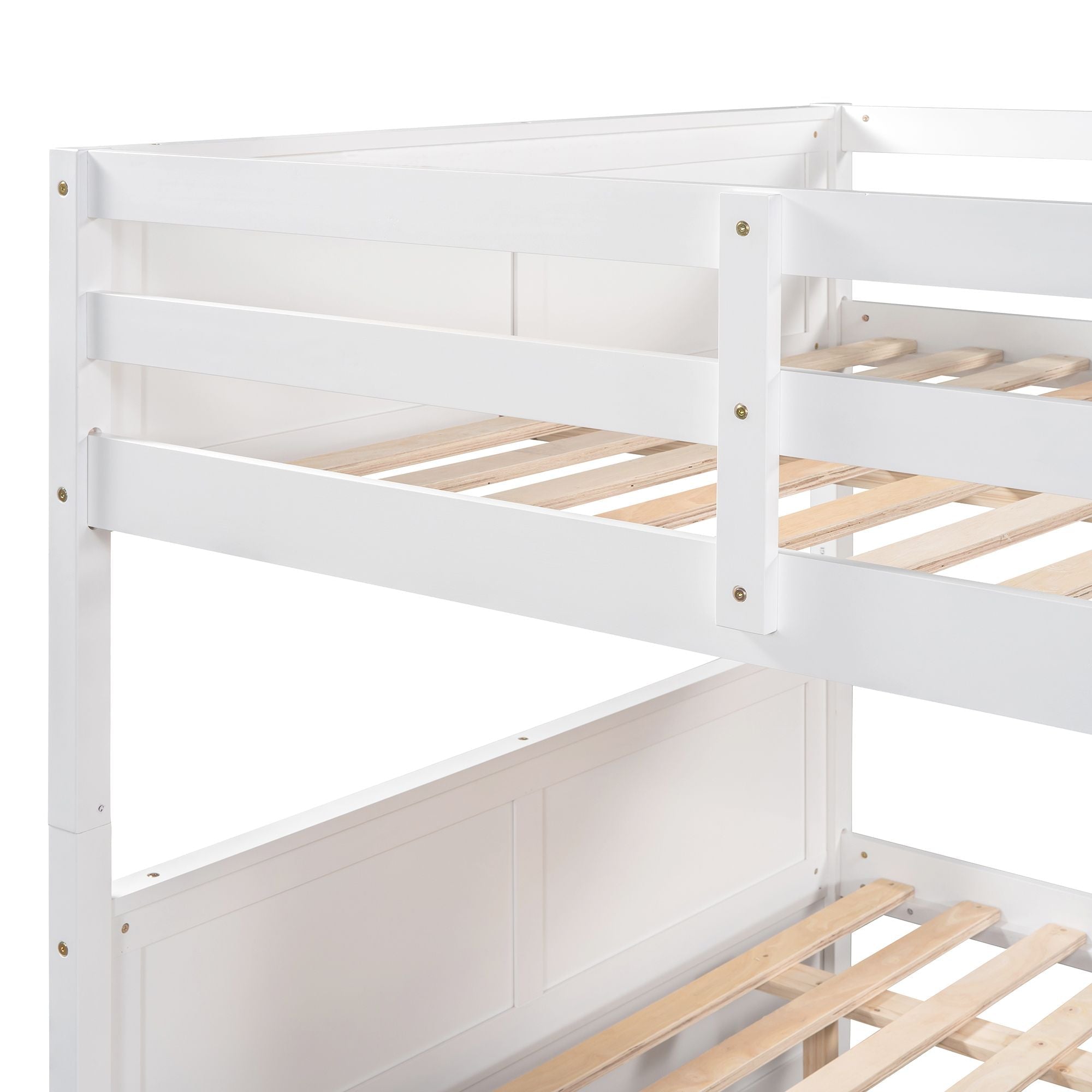 Space-Saving Full Over Full Wood Bunk Bed with Twin Trundle in Multiple Finishes | Just Better Bunk Beds
