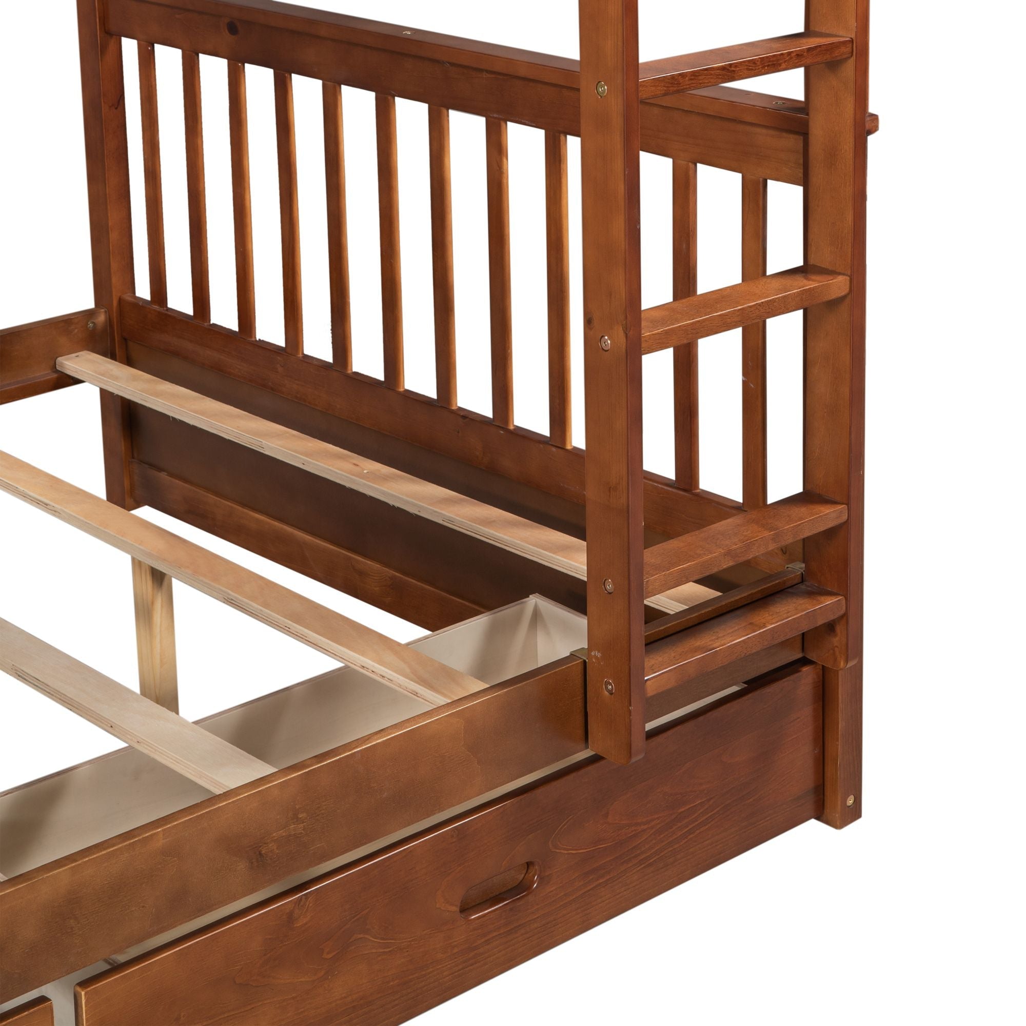 Space-Saving Full Over Full Wood Bunk Bed with Two Storage Drawers and Ladders in Multiple Finishes | Just Better Bunk Beds
