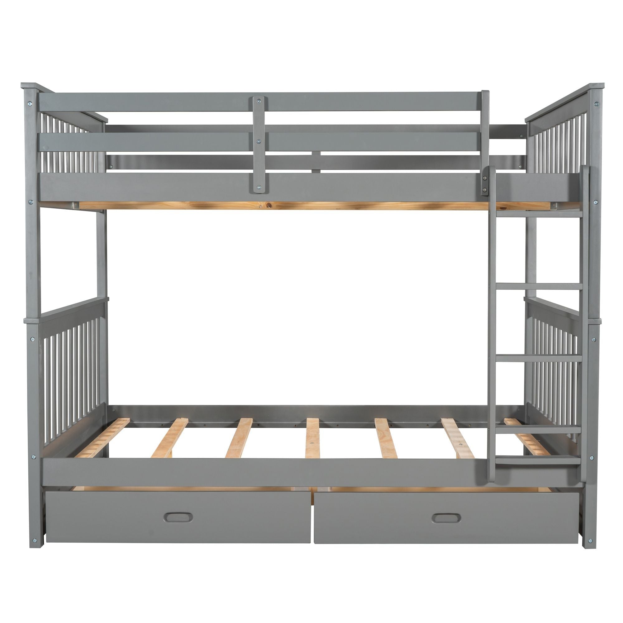 Space-Saving Full Over Full Wood Bunk Bed with Two Storage Drawers and Ladders in Multiple Finishes | Just Better Bunk Beds