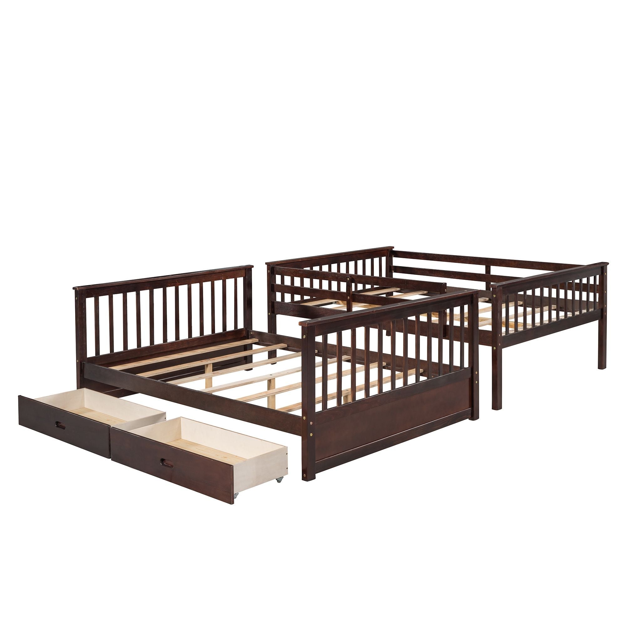 Space-Saving Full Over Full Wood Bunk Bed with Two Storage Drawers and Ladders in Multiple Finishes | Just Better Bunk Beds