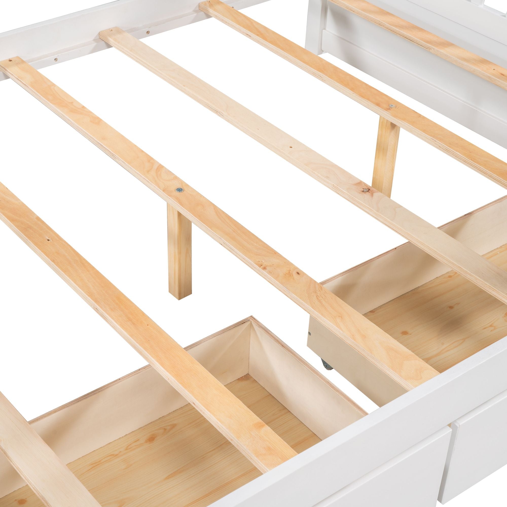 Space-Saving Full Over Full Wood Bunk Bed with Two Storage Drawers and Ladders in Multiple Finishes | Just Better Bunk Beds