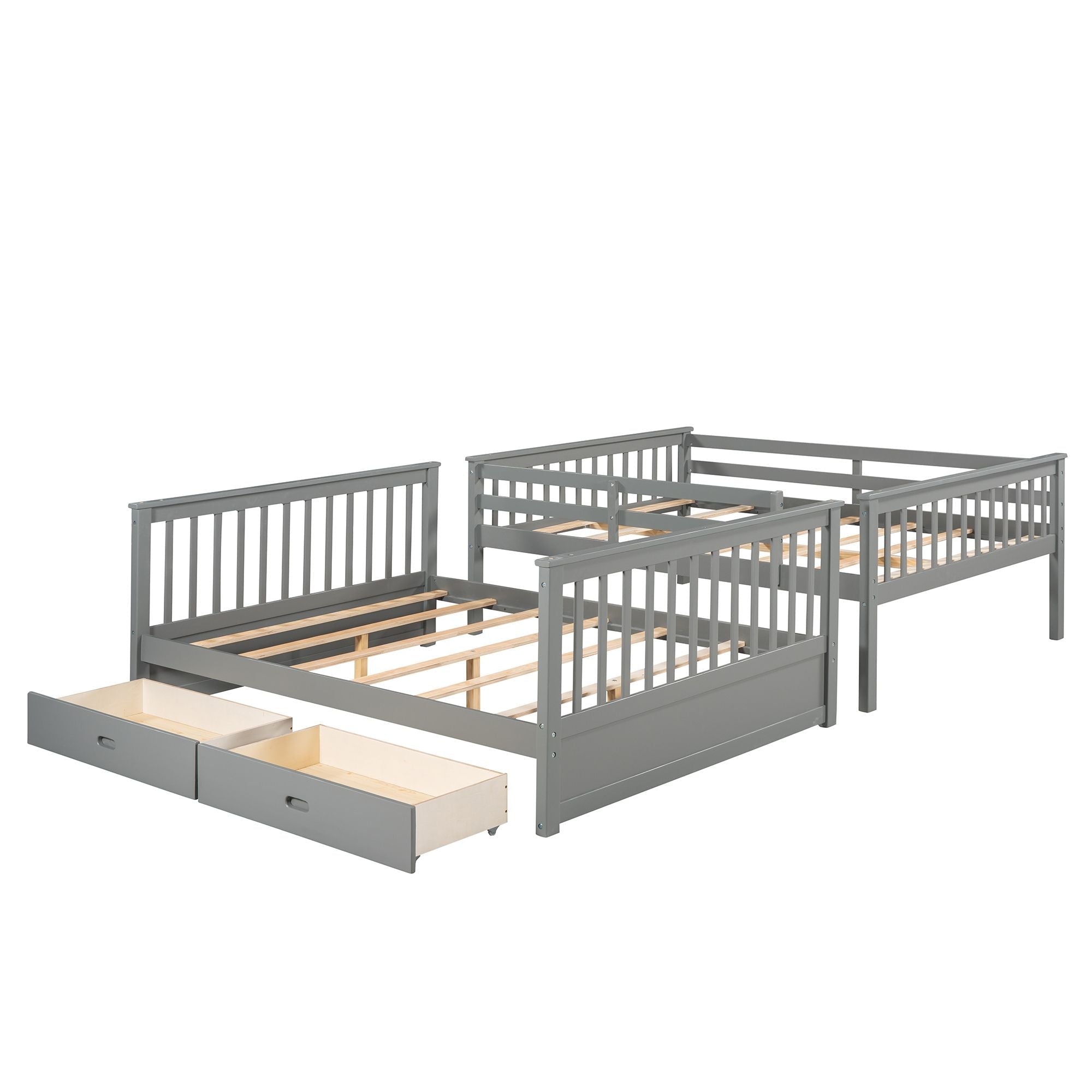 Space-Saving Full Over Full Wood Bunk Bed with Two Storage Drawers and Ladders in Multiple Finishes | Just Better Bunk Beds