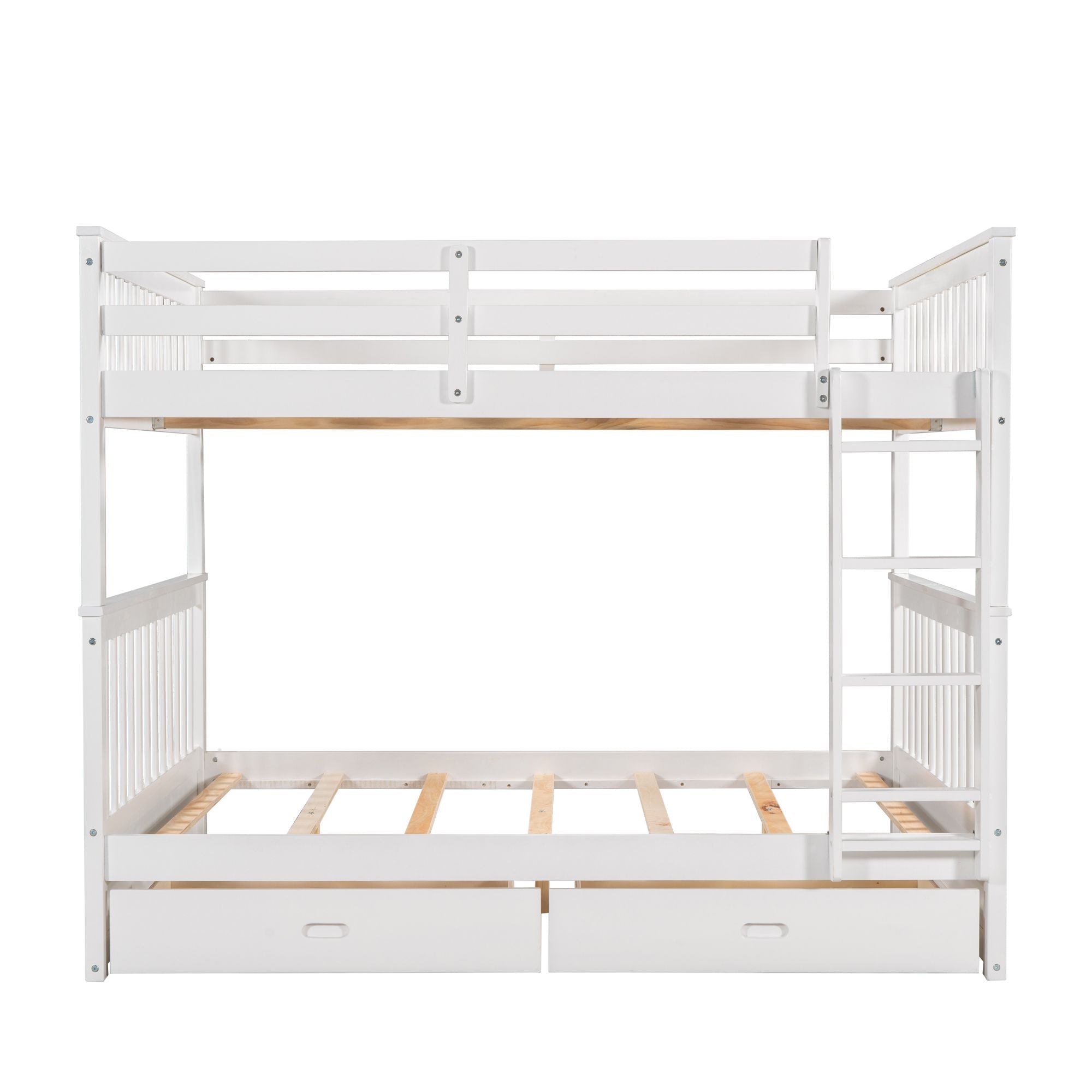 Space-Saving Full Over Full Wood Bunk Bed with Two Storage Drawers and Ladders in Multiple Finishes | Just Better Bunk Beds