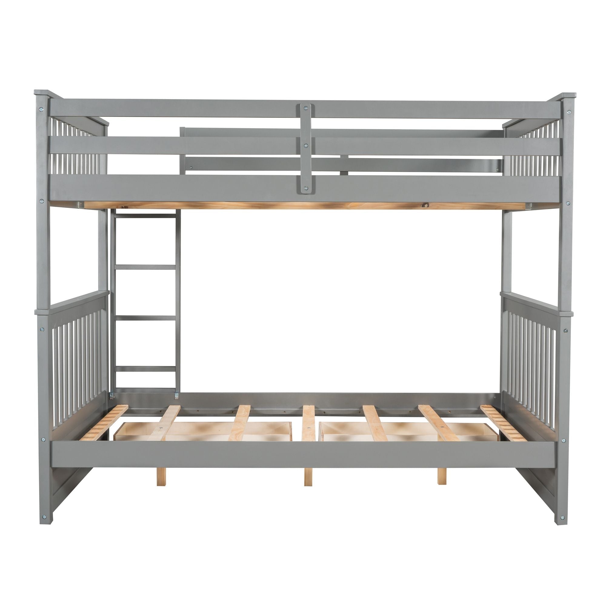 Space-Saving Full Over Full Wood Bunk Bed with Two Storage Drawers and Ladders in Multiple Finishes | Just Better Bunk Beds