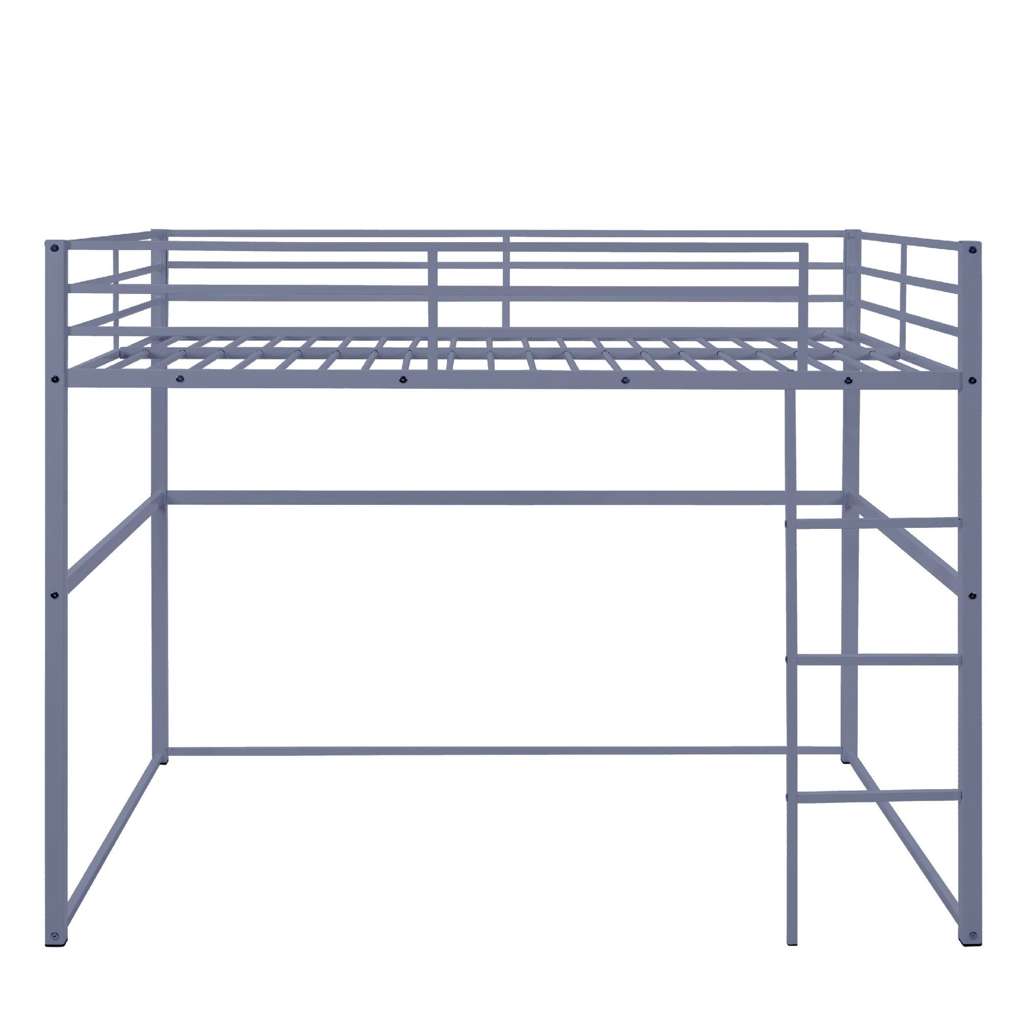 Space-Saving Full Size Metal Loft Bed with Guard Rails and Flat Ladder, Gray | Just Better Bunk Beds