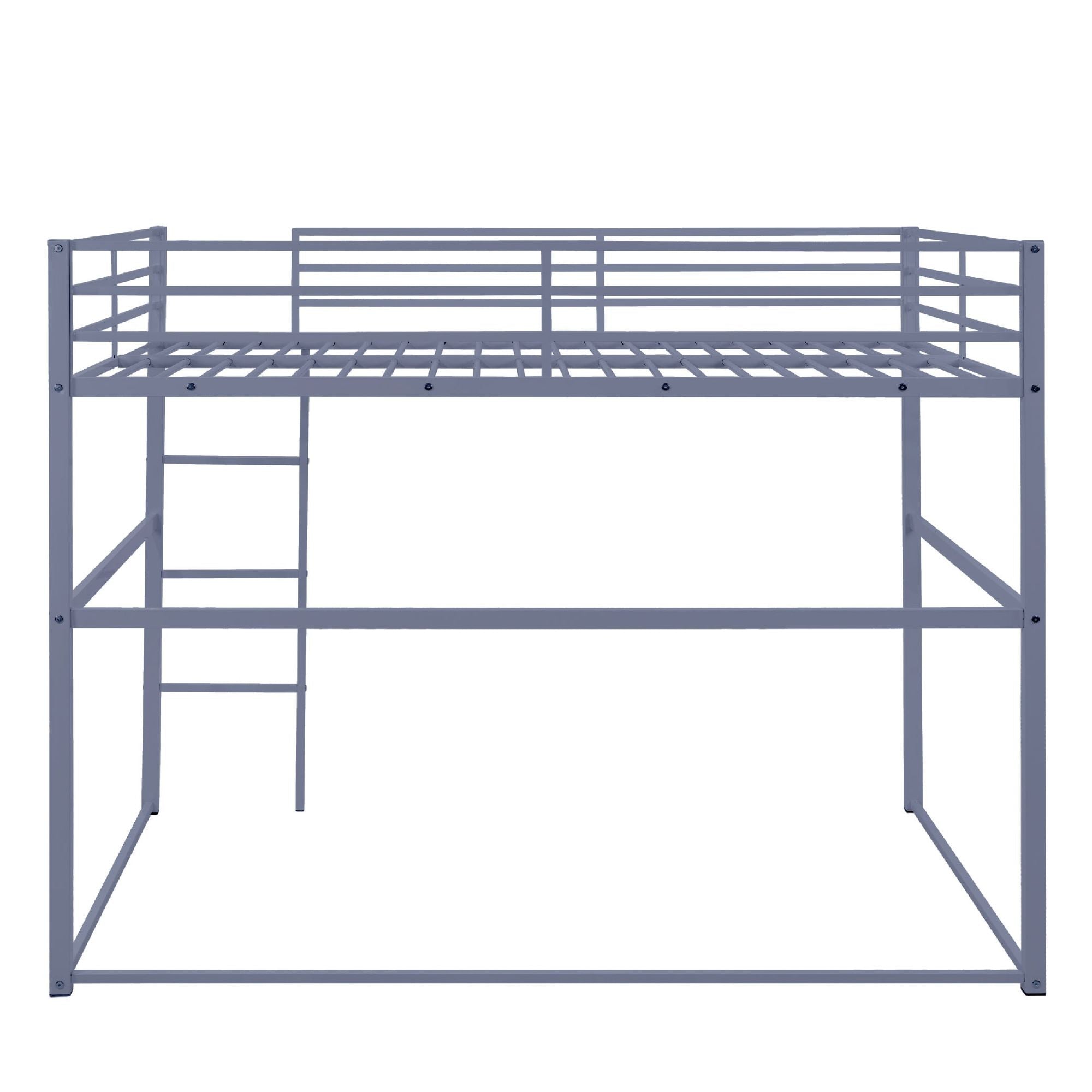 Space-Saving Full Size Metal Loft Bed with Guard Rails and Flat Ladder, Gray | Just Better Bunk Beds