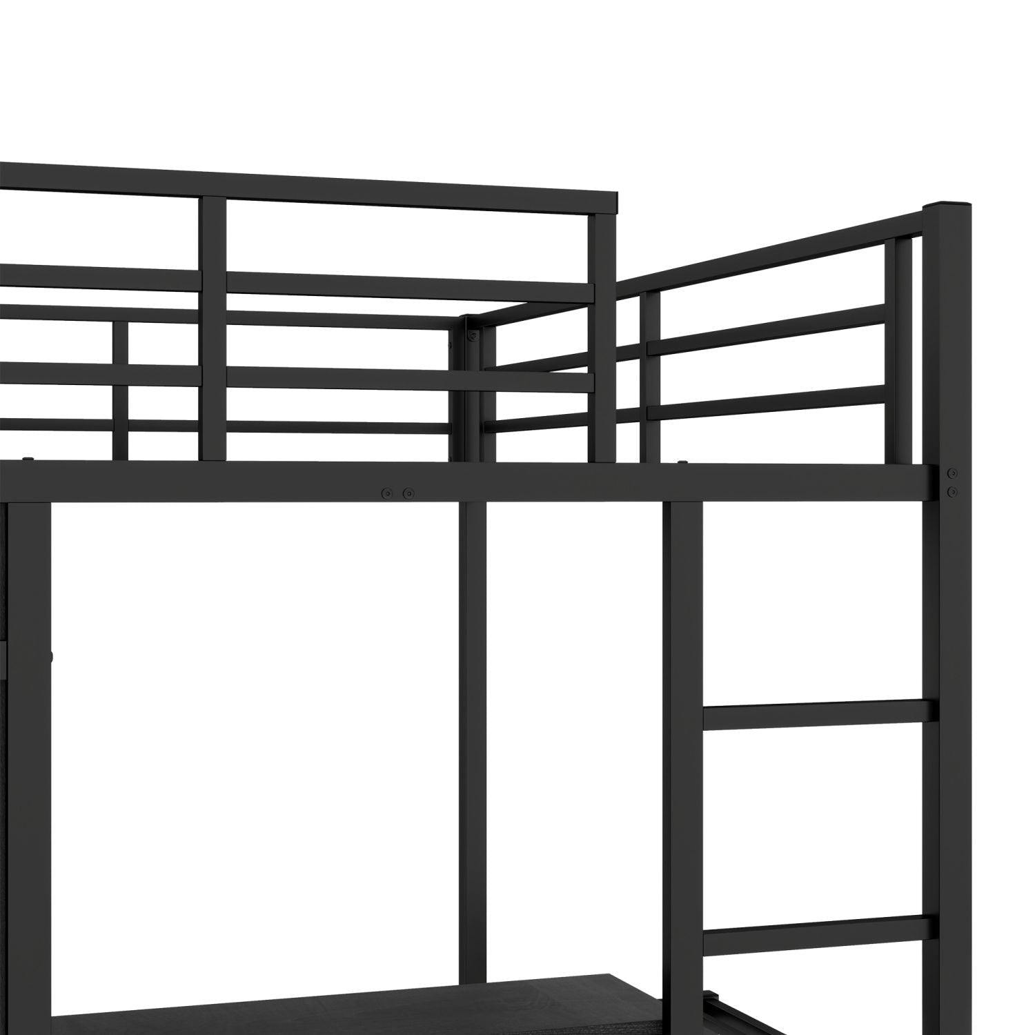 Space-Saving Full XL Over Twin Metal Bunk Bed with Folding Desk and LED Closet in Black | Just Better Bunk Beds