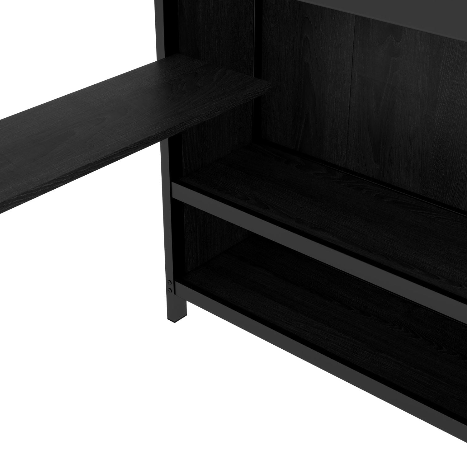 Space-Saving Full XL Over Twin Metal Bunk Bed with Folding Desk and LED Closet in Black | Just Better Bunk Beds