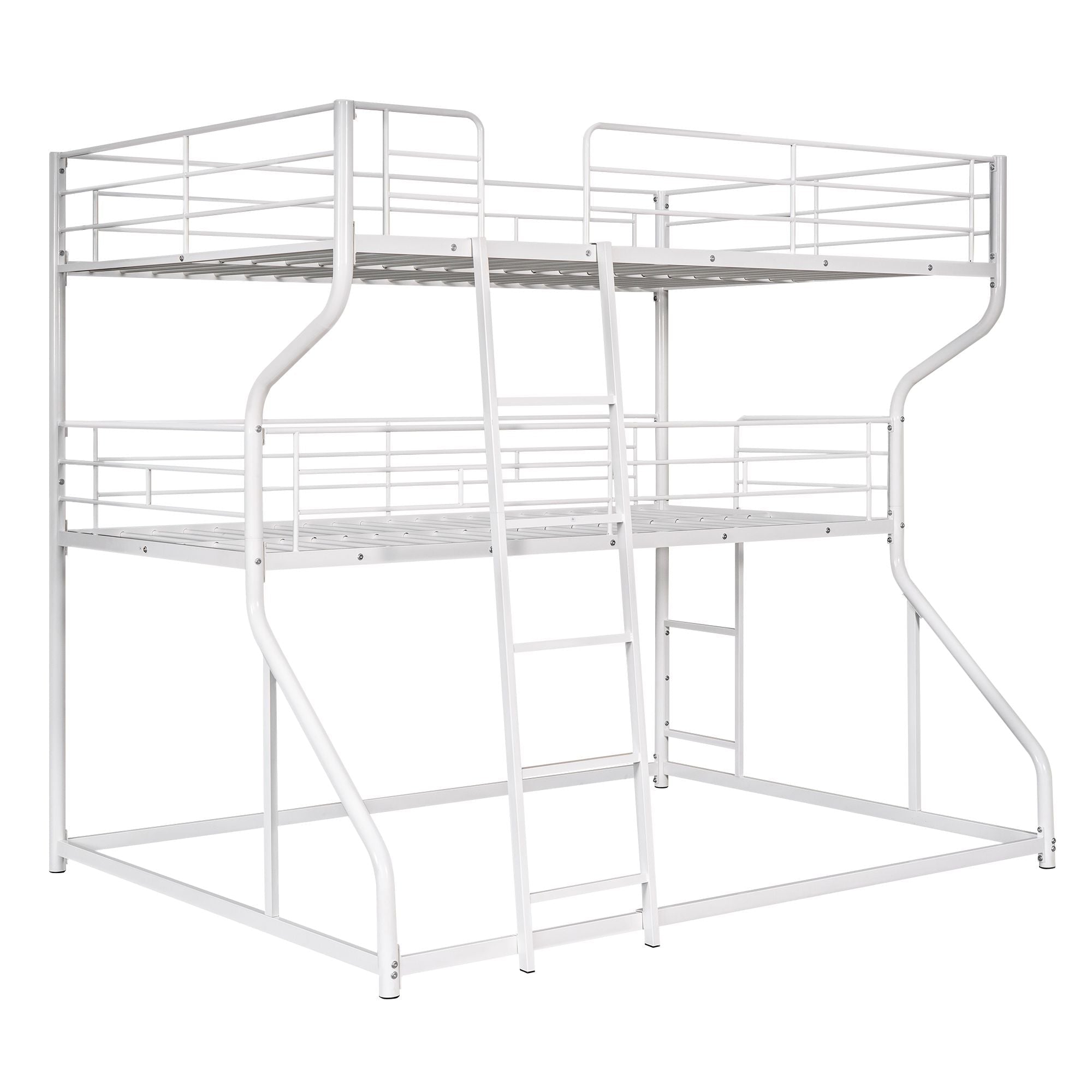 Space-Saving Full XL/Twin XL/Queen Metal Triple Bunk Bed with Dual Ladders, Black or White | Just Better Bunk Beds