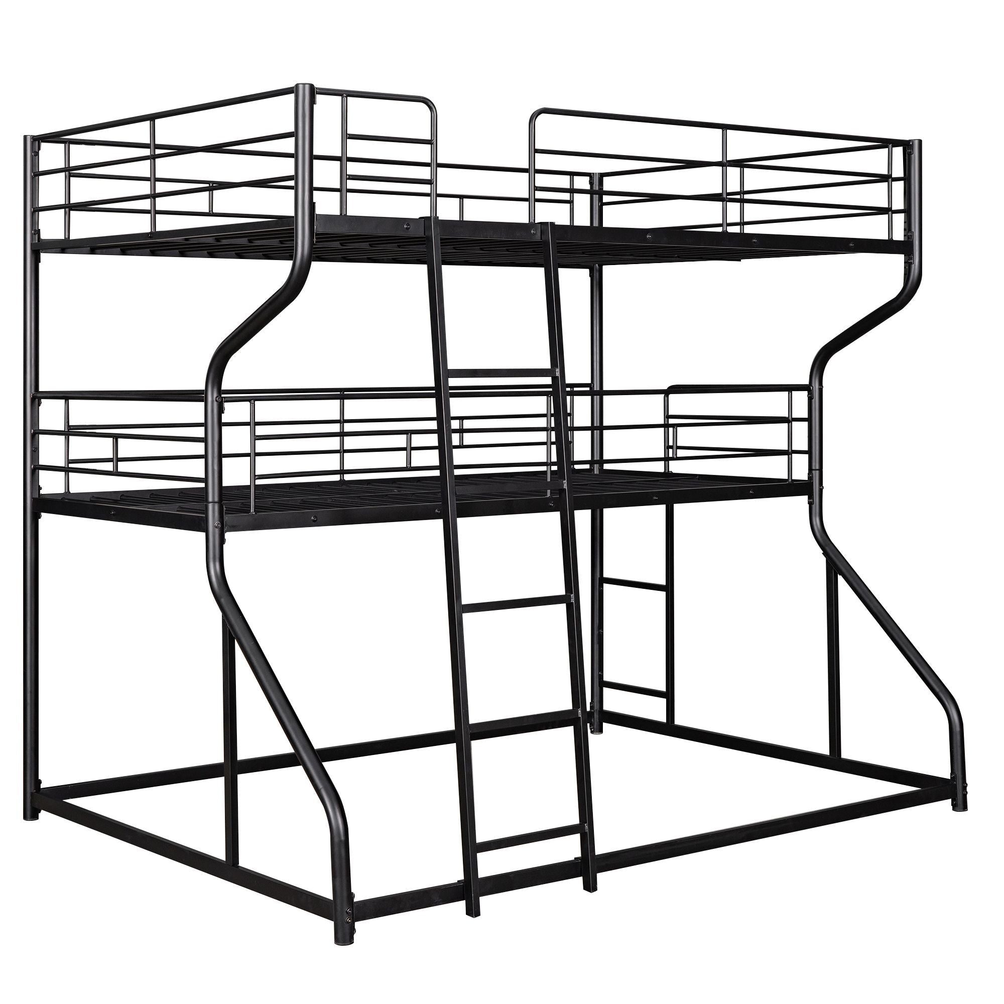 Space-Saving Full XL/Twin XL/Queen Metal Triple Bunk Bed with Dual Ladders, Black or White | Just Better Bunk Beds