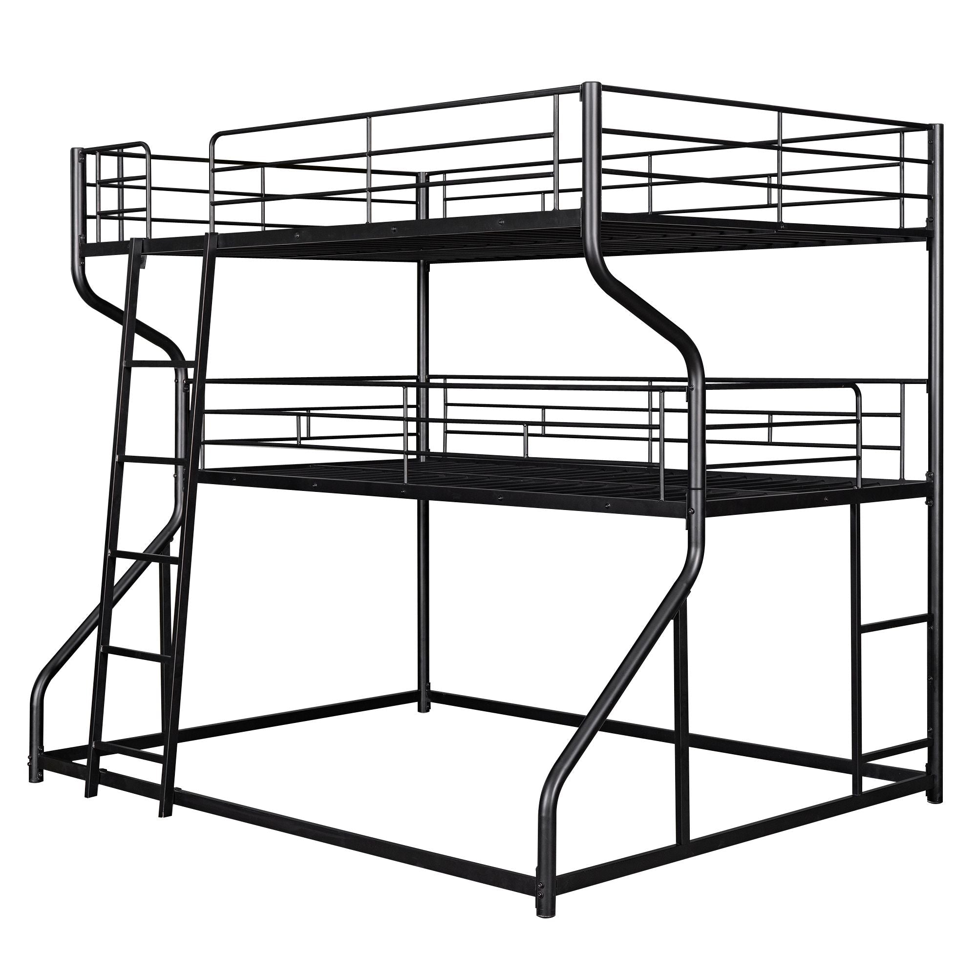 Space-Saving Full XL/Twin XL/Queen Metal Triple Bunk Bed with Dual Ladders, Black or White | Just Better Bunk Beds