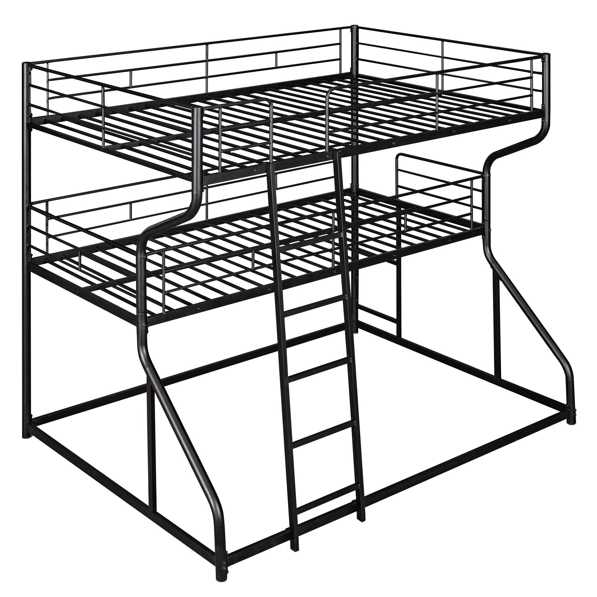 Space-Saving Full XL/Twin XL/Queen Metal Triple Bunk Bed with Dual Ladders, Black or White | Just Better Bunk Beds