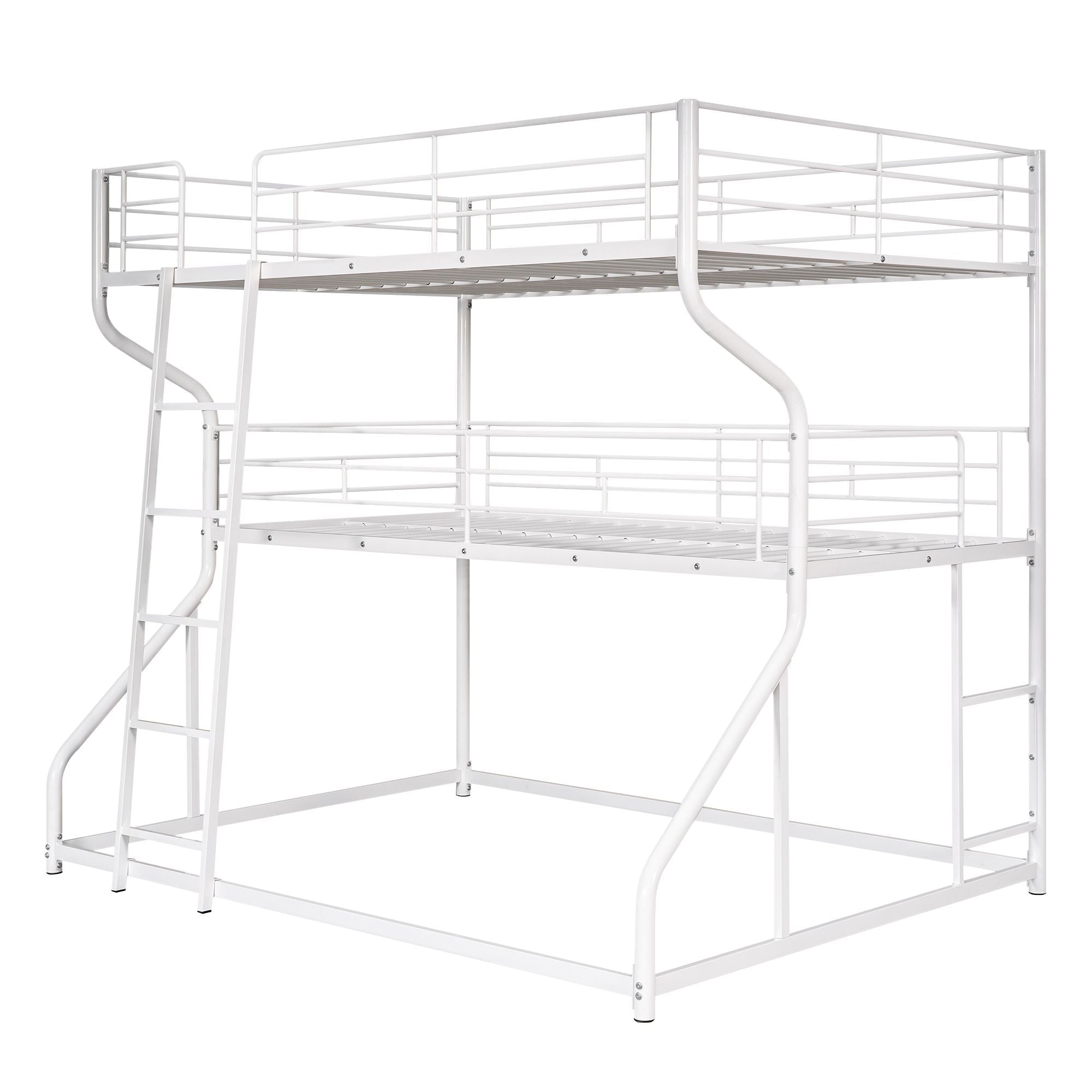 Space-Saving Full XL/Twin XL/Queen Metal Triple Bunk Bed with Dual Ladders, Black or White | Just Better Bunk Beds
