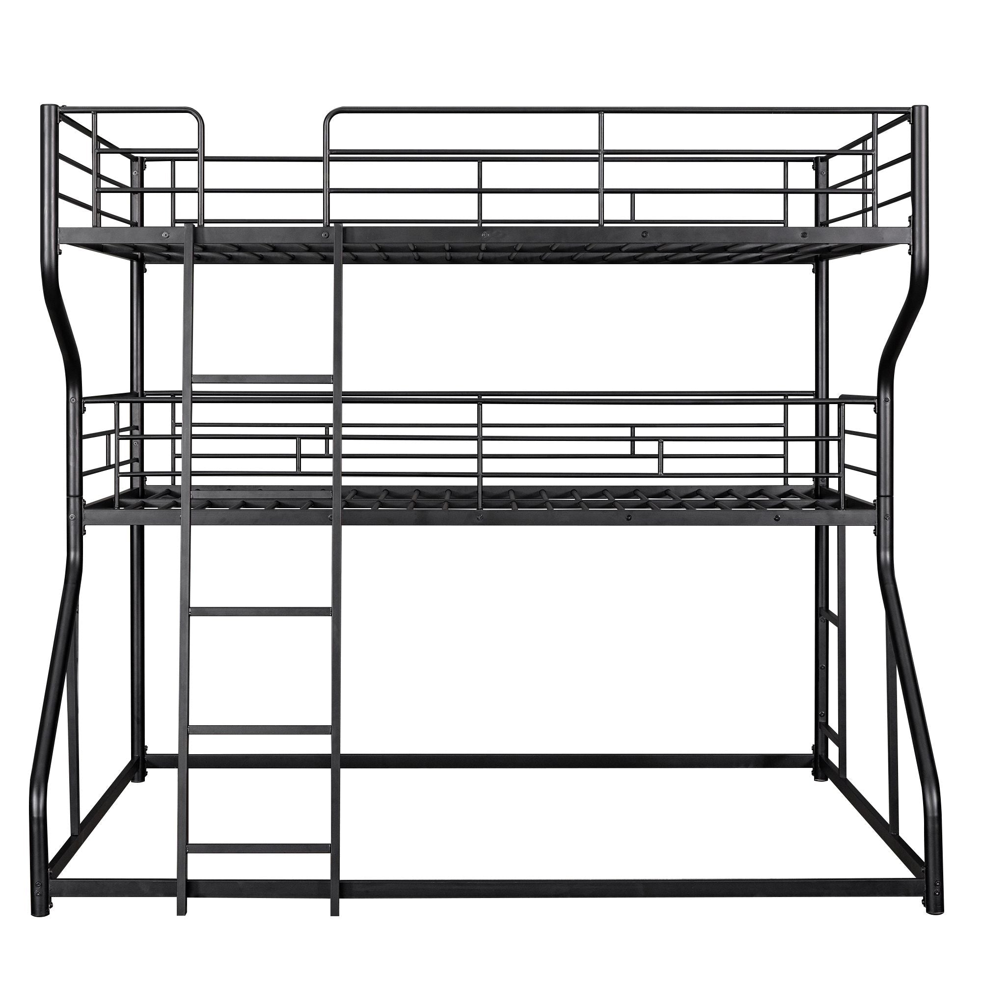 Space-Saving Full XL/Twin XL/Queen Metal Triple Bunk Bed with Dual Ladders, Black or White | Just Better Bunk Beds