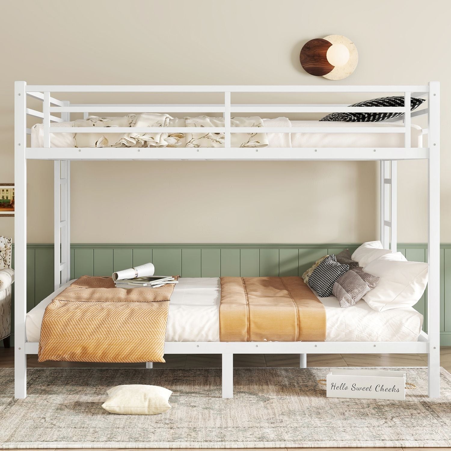 Space-Saving Queen Over Queen Metal Bunk Bed with Noise Reduction, No Box Spring Needed, White | Just Better Bunk Beds