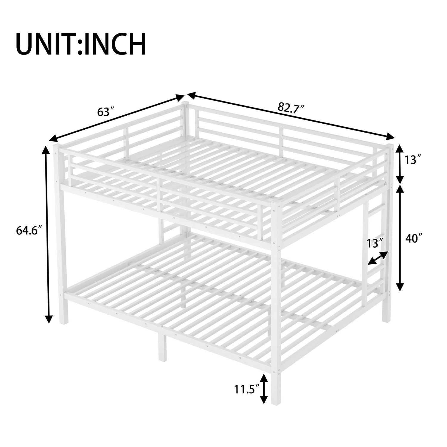Space-Saving Queen Over Queen Metal Bunk Bed with Noise Reduction, No Box Spring Needed, White | Just Better Bunk Beds