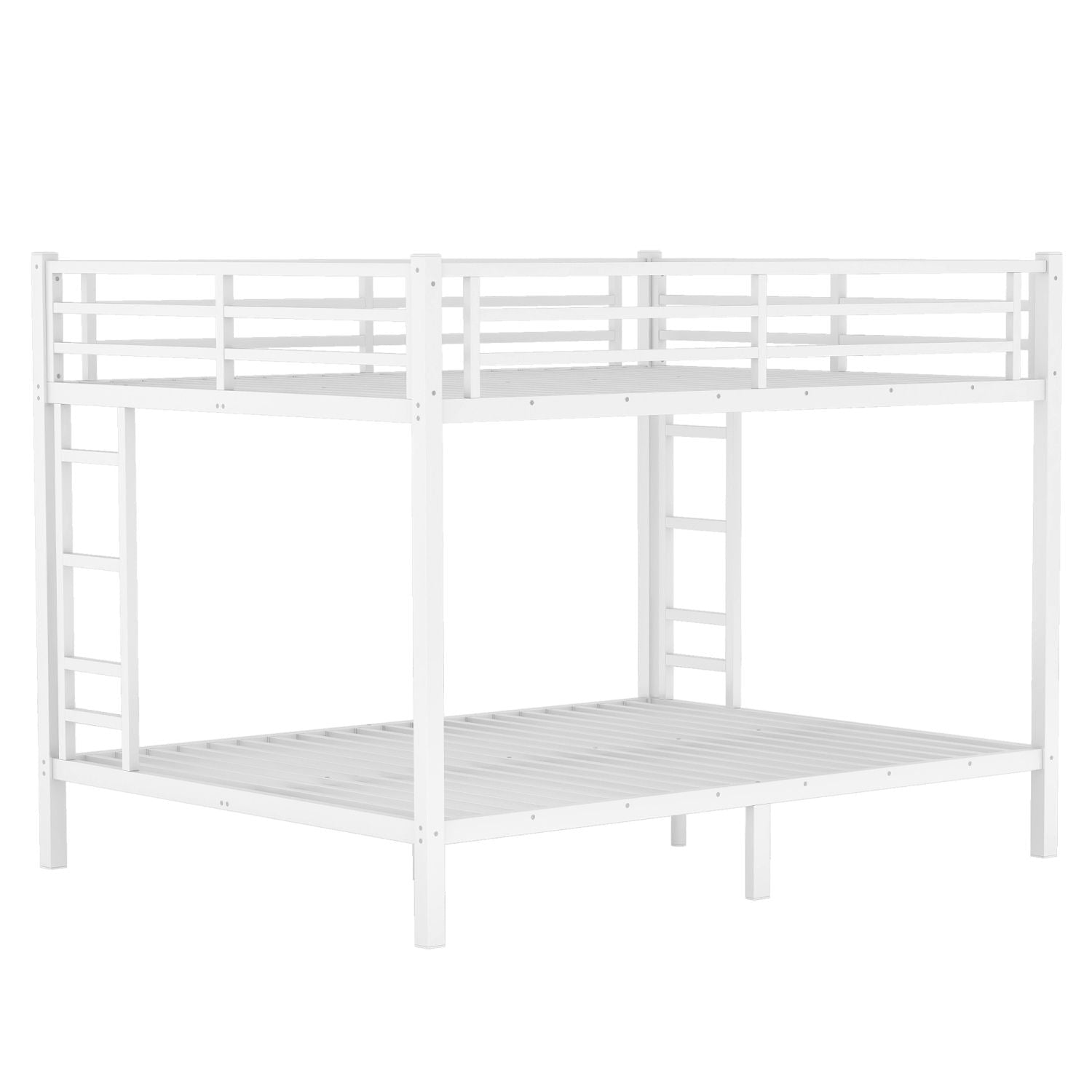 Space-Saving Queen Over Queen Metal Bunk Bed with Noise Reduction, No Box Spring Needed, White | Just Better Bunk Beds