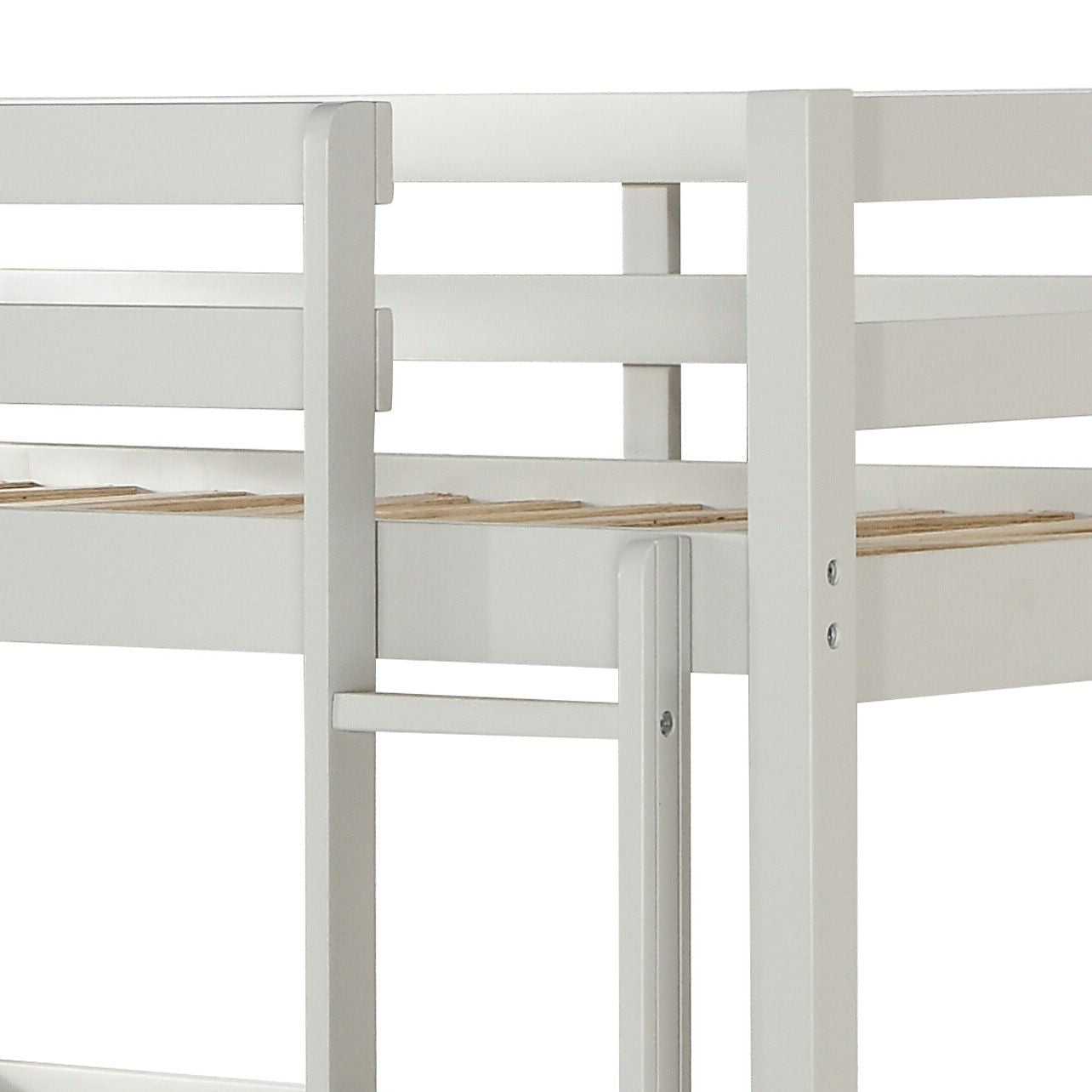 Space-Saving Triple Twin Wood Bunk Bed with Safety Guardrails, Light Gray Finish | Just Better Bunk Beds