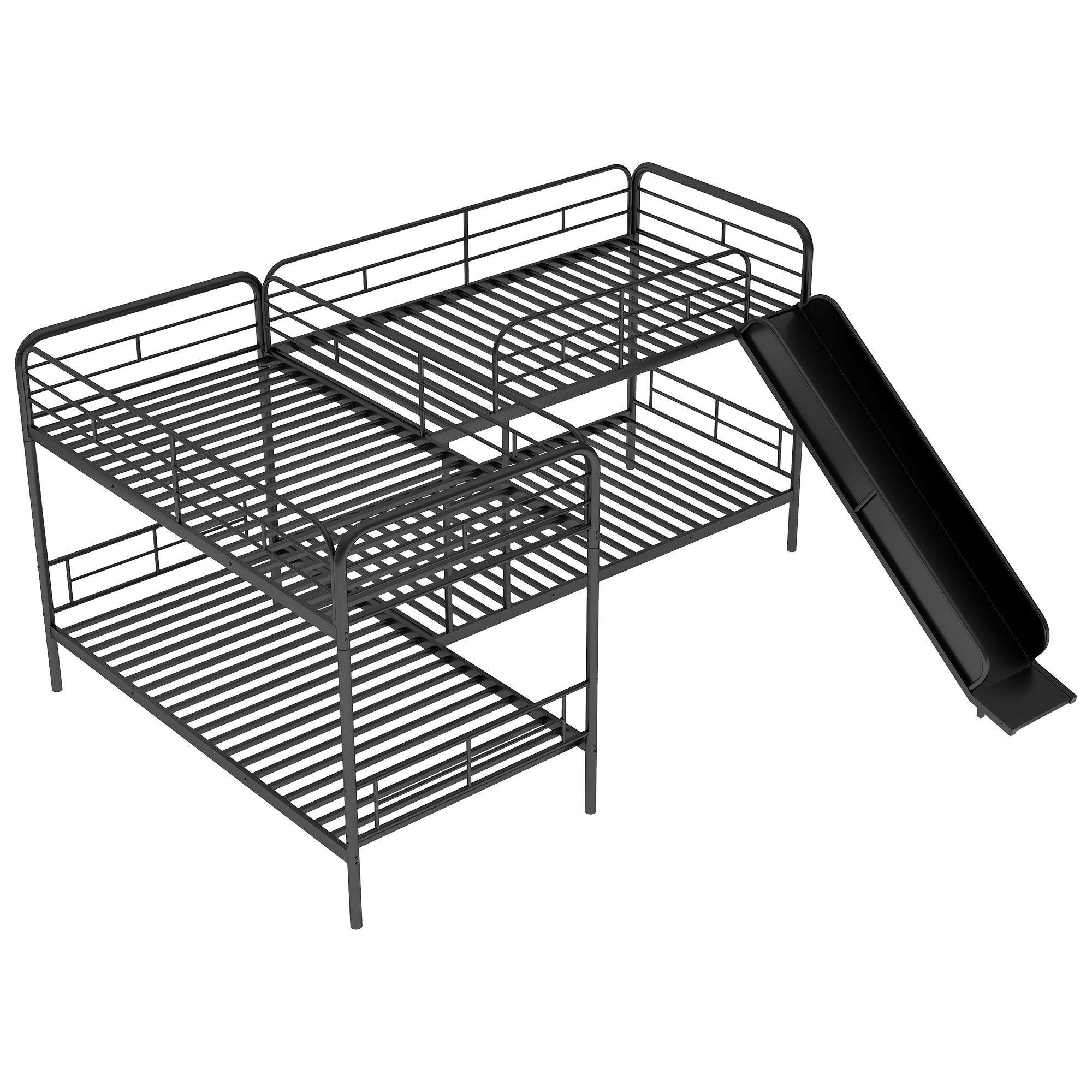Space-Saving Twin L-Shaped Metal Bunk Bed with Slide and Ladder in Black | Just Better Bunk Beds
