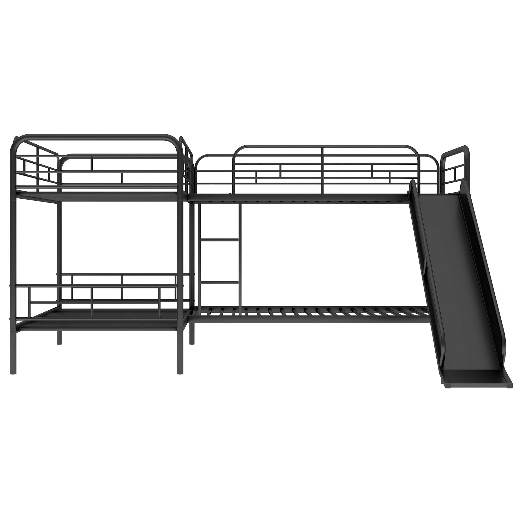 Space-Saving Twin L-Shaped Metal Bunk Bed with Slide and Ladder in Black | Just Better Bunk Beds
