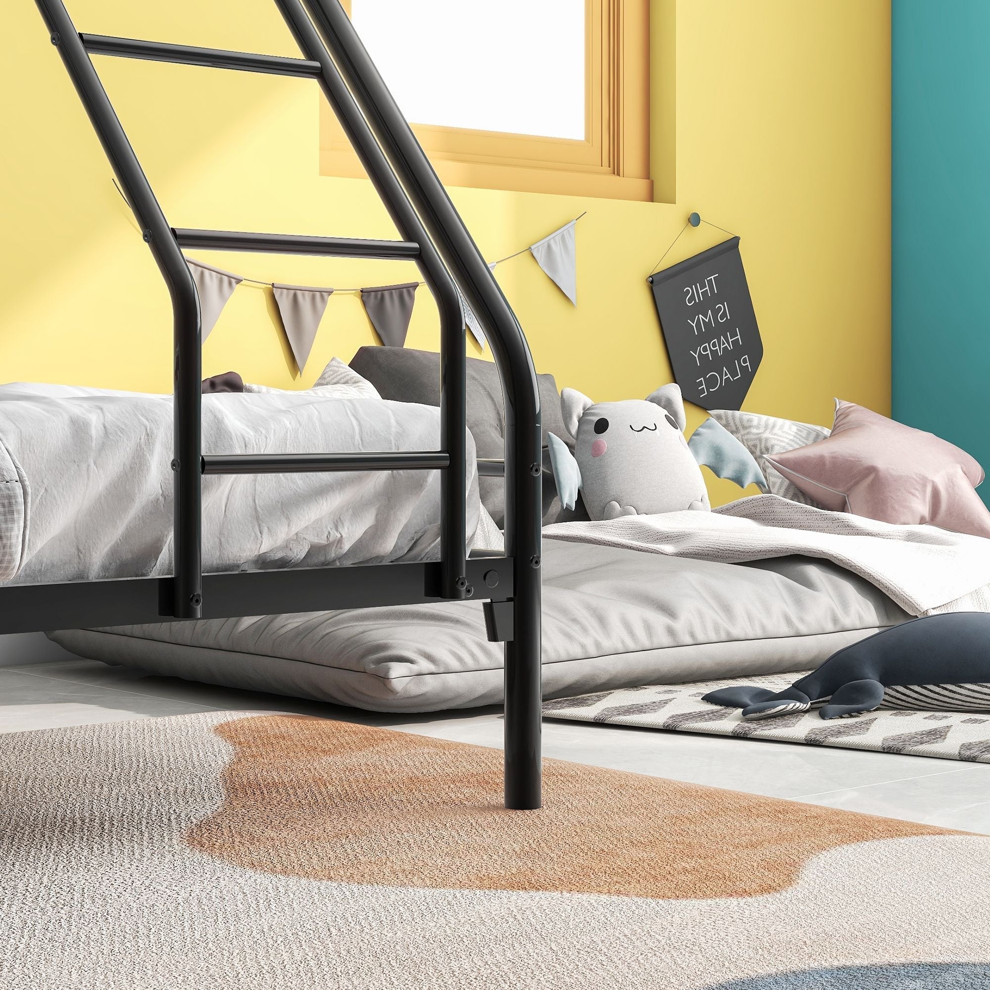 Space-Saving Twin Over Full Metal Bunk Bed with Enhanced Guardrail and Easy Assembly, Black | Just Better Bunk Beds