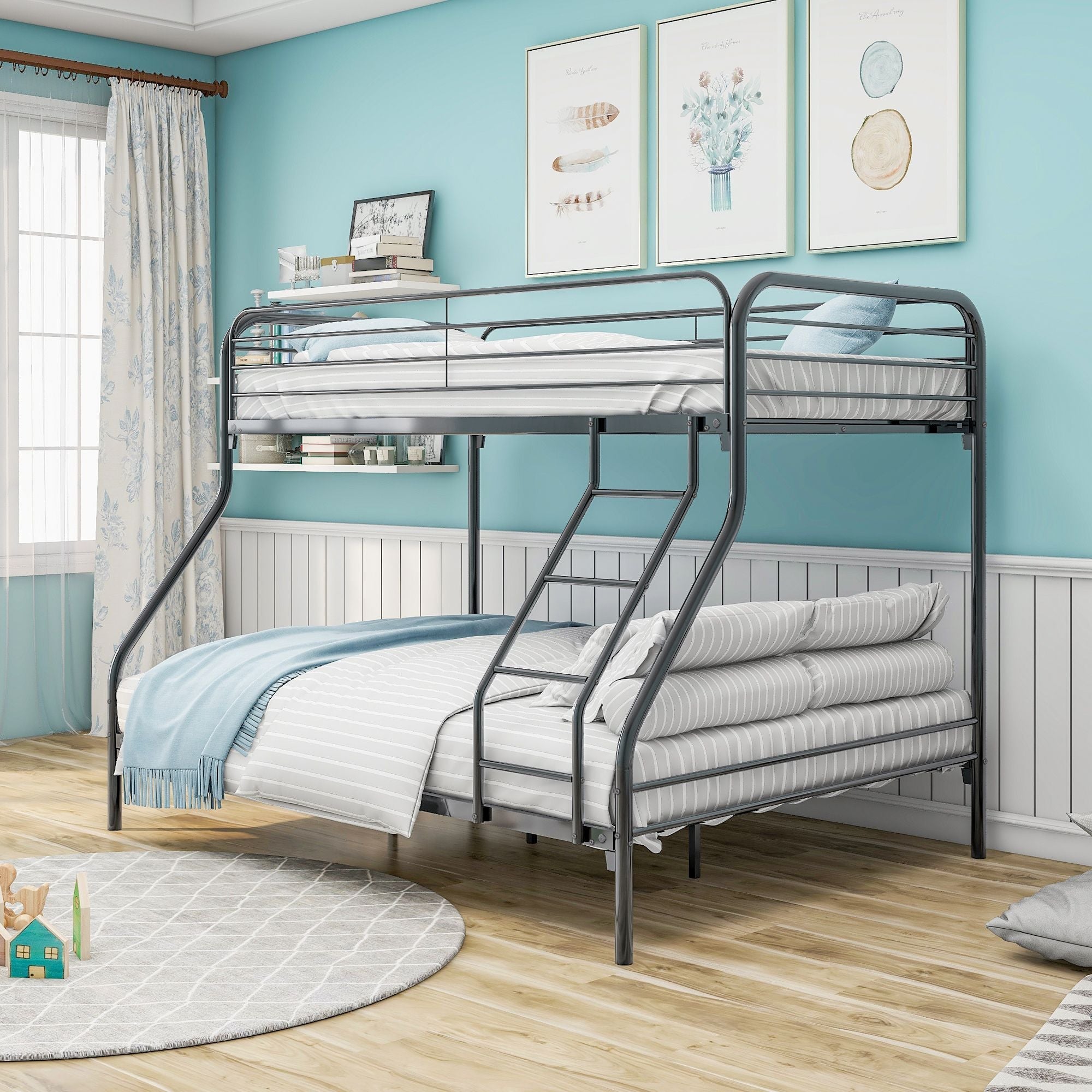 Space-Saving Twin Over Full Metal Bunk Bed with Enhanced Guardrail and Easy Assembly, Black | Just Better Bunk Beds