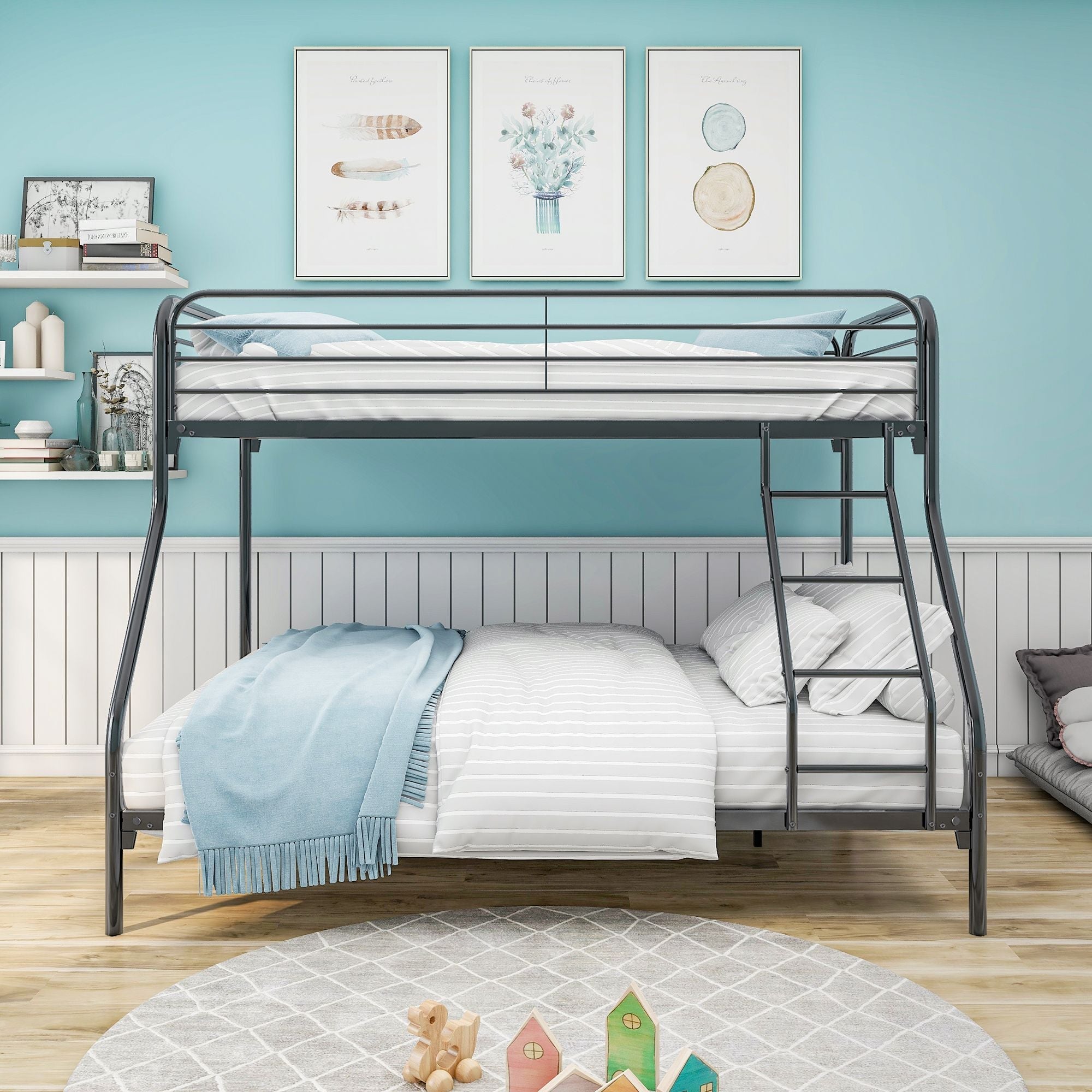 Space-Saving Twin Over Full Metal Bunk Bed with Enhanced Guardrail and Easy Assembly, Black | Just Better Bunk Beds