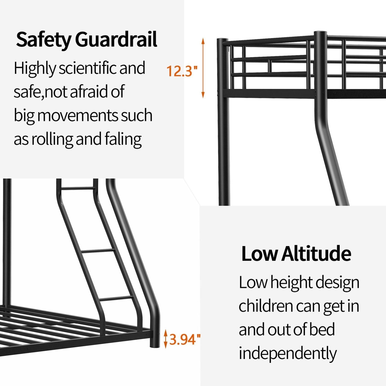 Twin Over Full Metal Bunk Bed with Guardrails and Ladder | Just Better Bunk Beds
