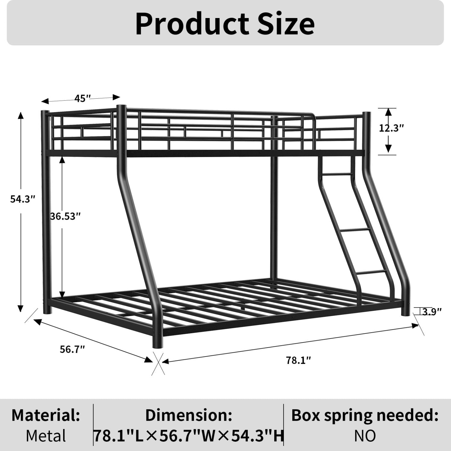 Twin Over Full Metal Bunk Bed with Guardrails and Ladder | Just Better Bunk Beds
