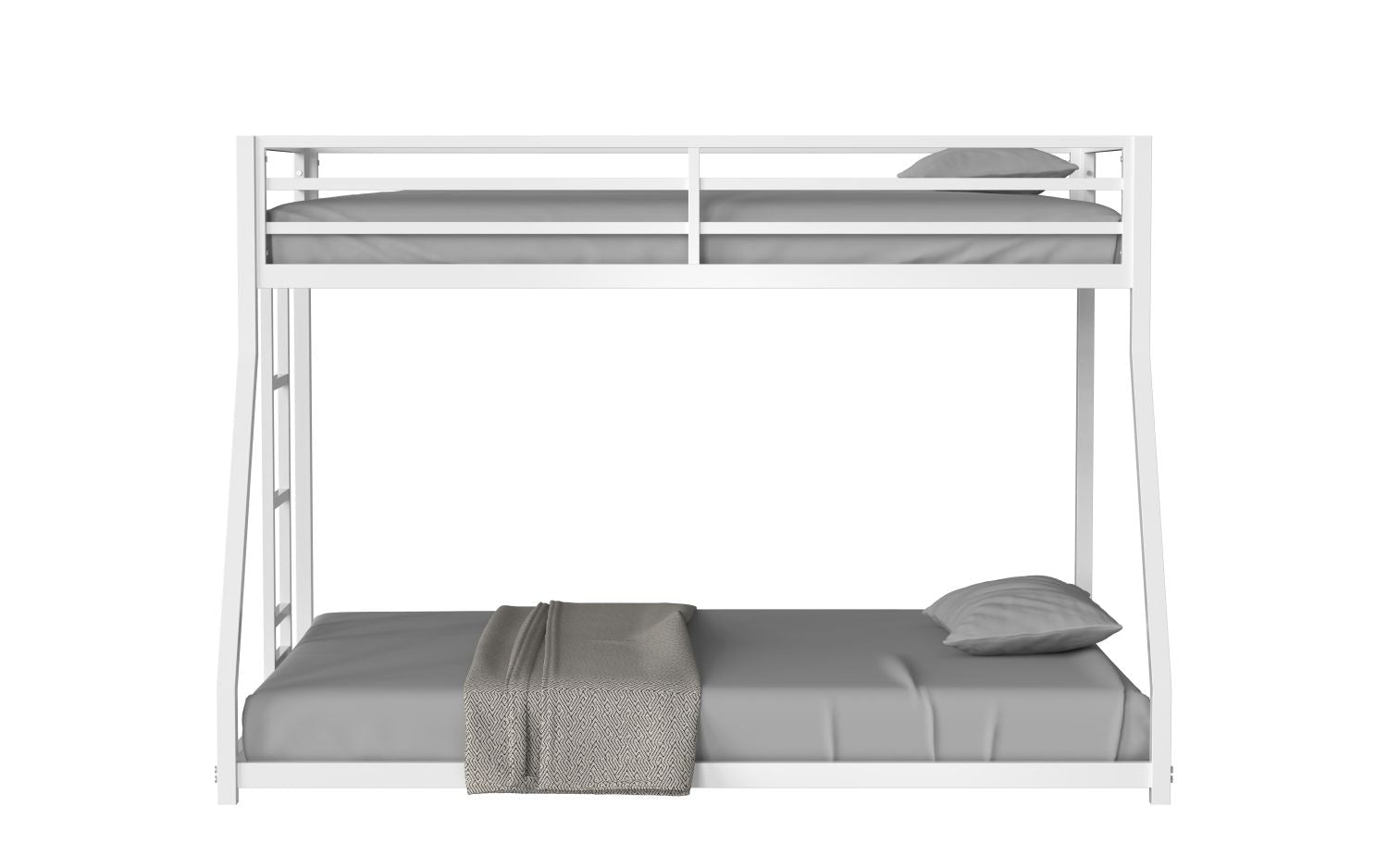 Space-Saving Twin Over Full Metal Bunk Bed with Stable Ladder, Low Profile White Finish | Just Better Bunk Beds
