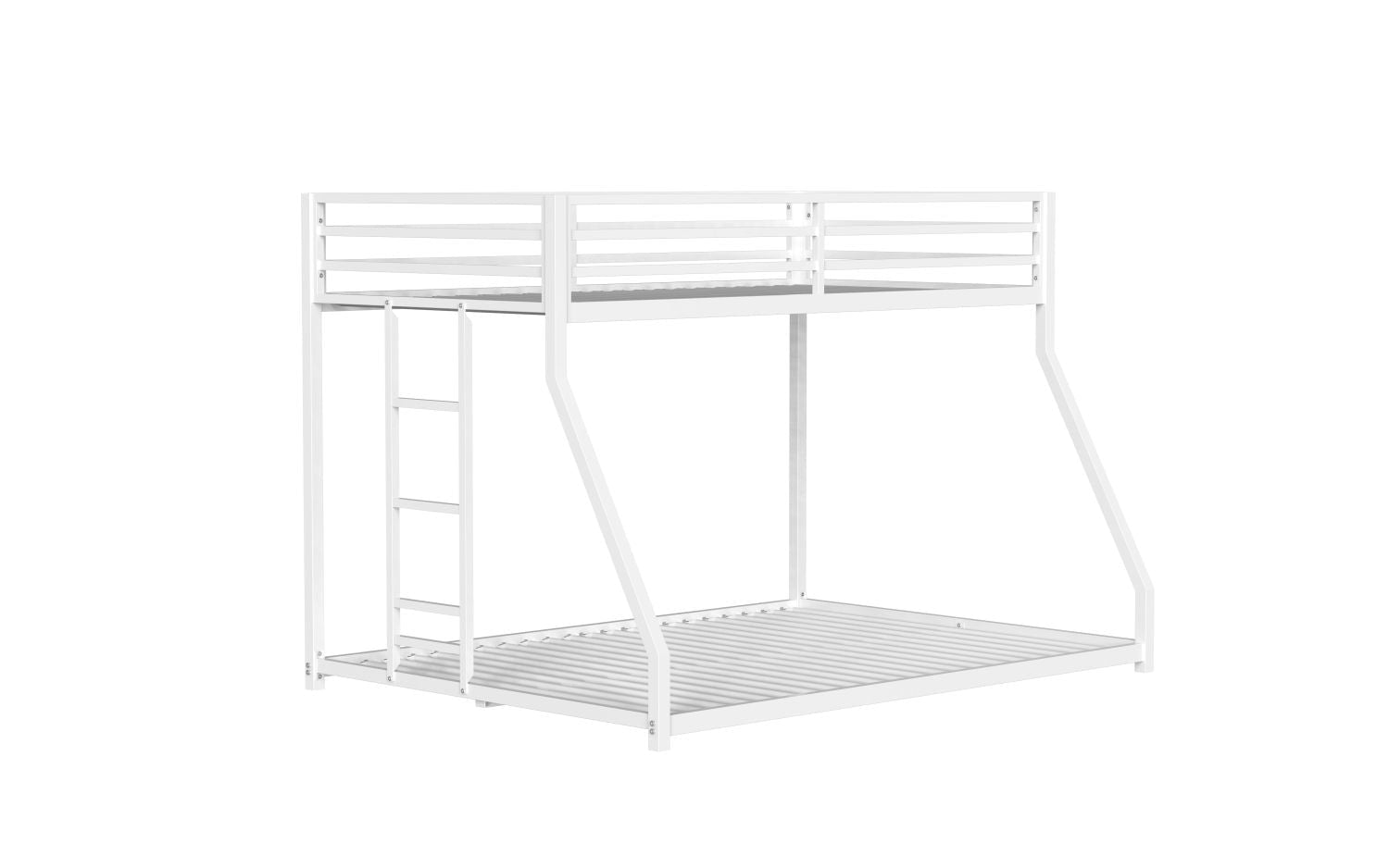 Space-Saving Twin Over Full Metal Bunk Bed with Stable Ladder, Low Profile White Finish | Just Better Bunk Beds
