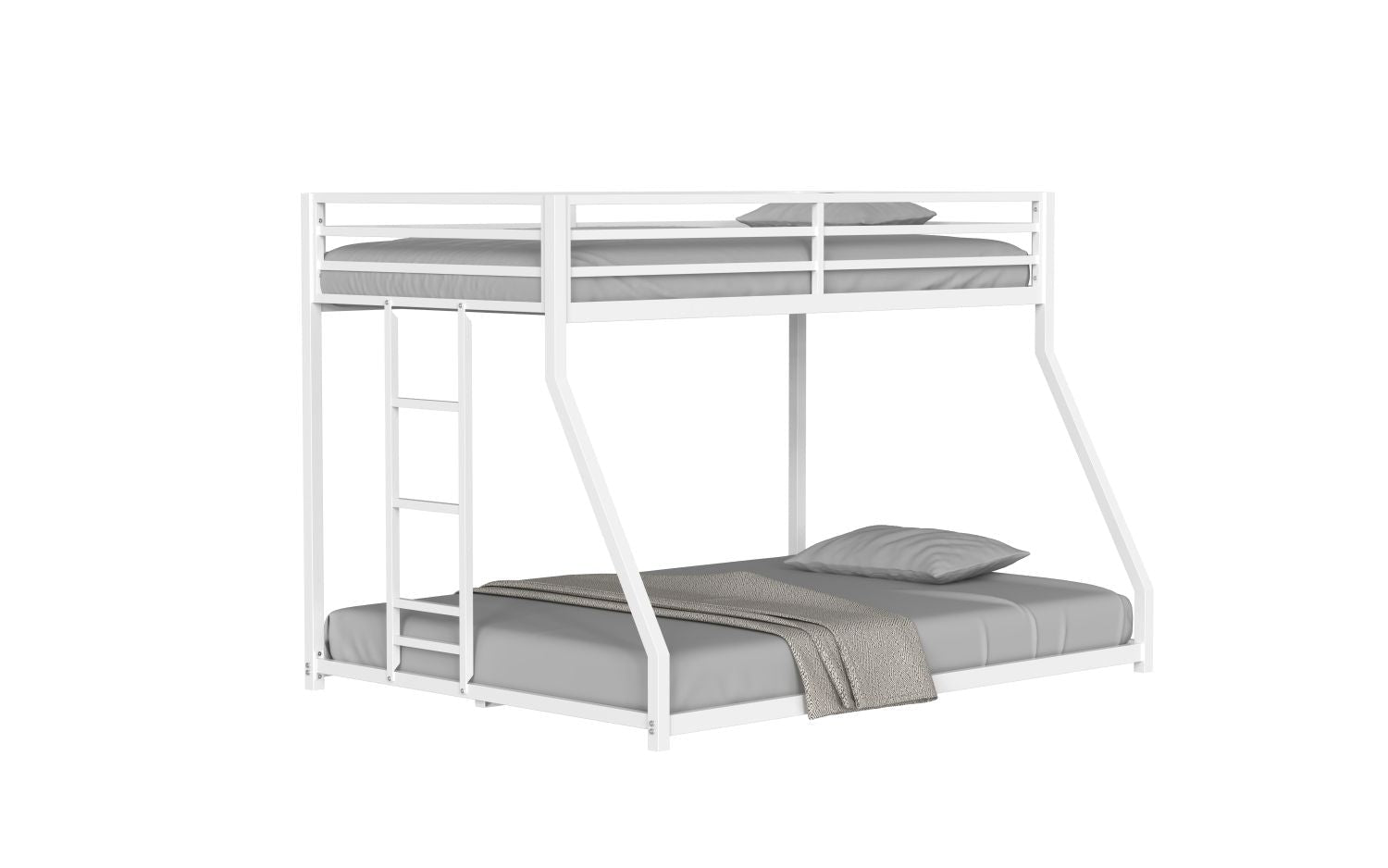 Space-Saving Twin Over Full Metal Bunk Bed with Stable Ladder, Low Profile White Finish | Just Better Bunk Beds