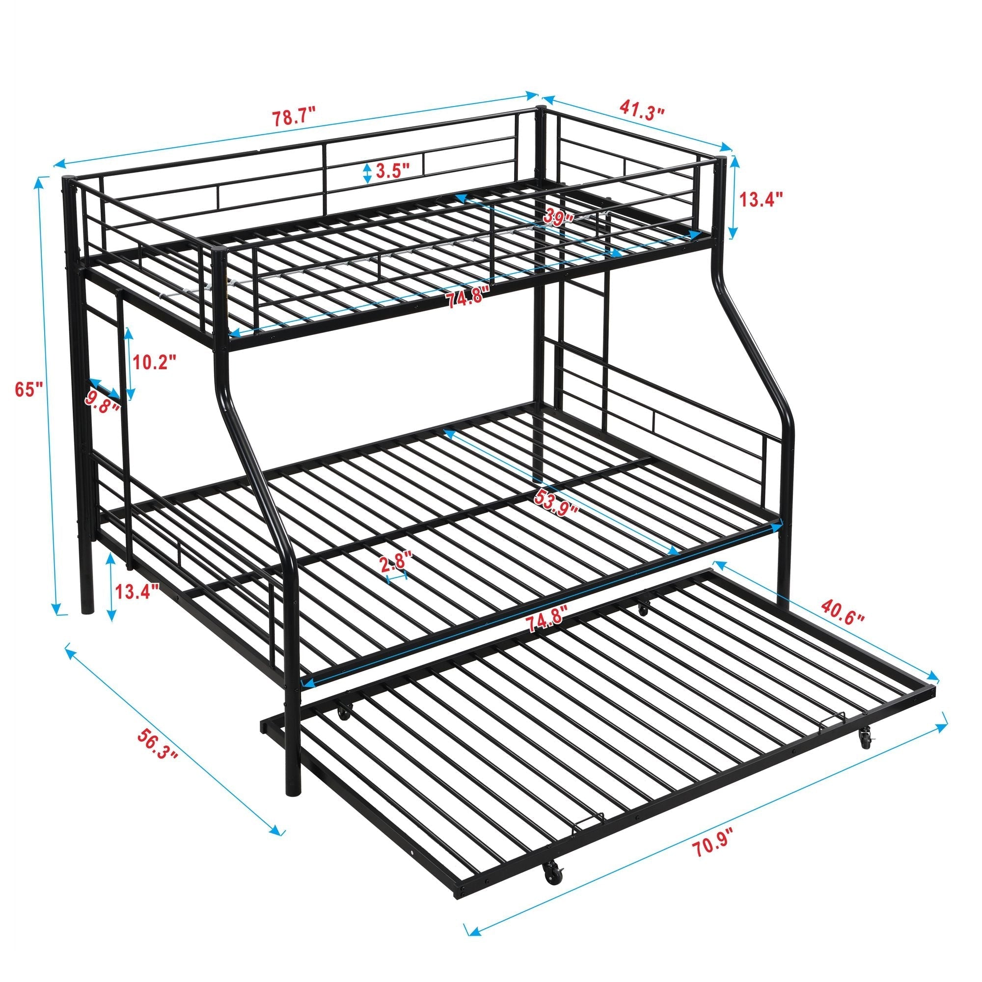 Space-Saving Twin Over Full Metal Bunk Bed with Trundle No Box Spring Needed Easy Assembly | Just Better Bunk Beds