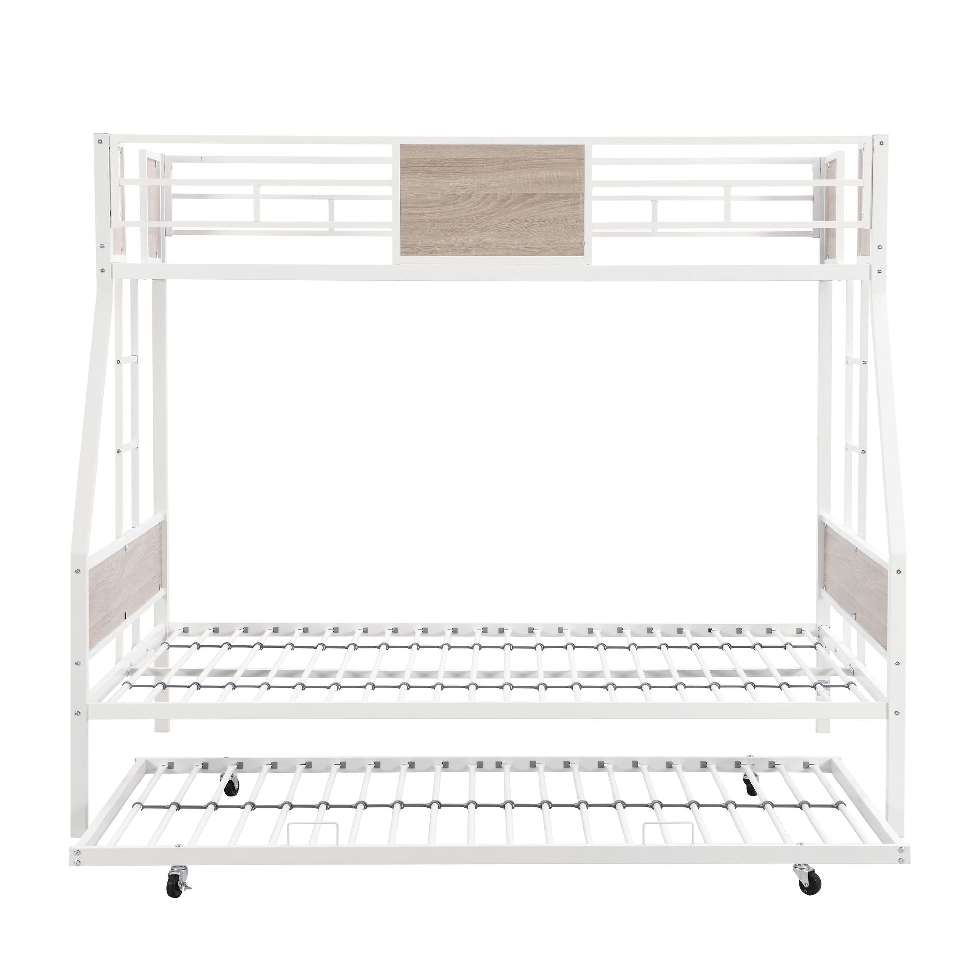 Space-Saving Twin Over Full Metal Bunk Bed with Trundle, Side Ladder, Full Guardrails, Large Storage | Just Better Bunk Beds