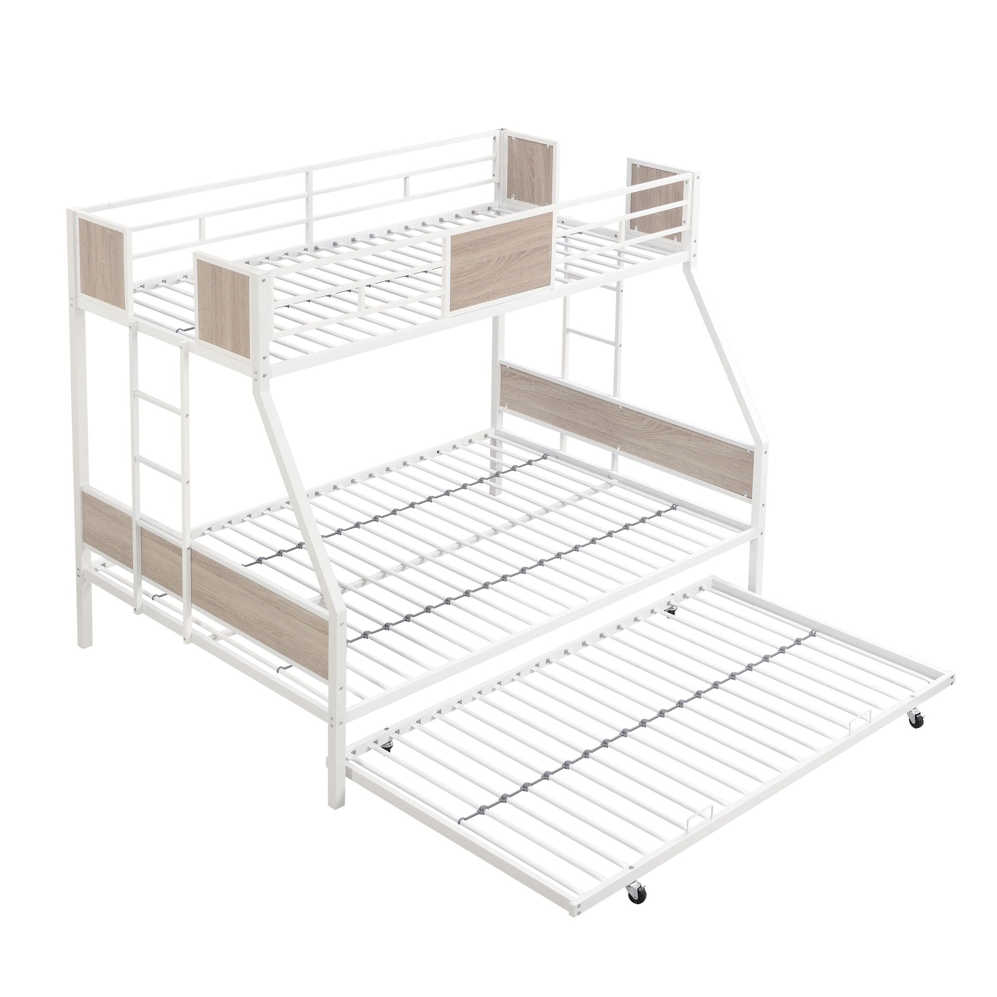 Space-Saving Twin Over Full Metal Bunk Bed with Trundle, Side Ladder, Full Guardrails, Large Storage | Just Better Bunk Beds