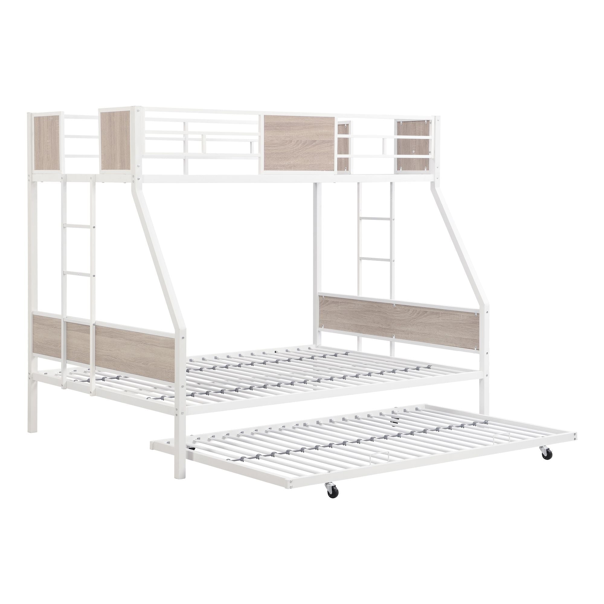 Space-Saving Twin Over Full Metal Bunk Bed with Trundle, Side Ladder, Full Guardrails, Large Storage | Just Better Bunk Beds