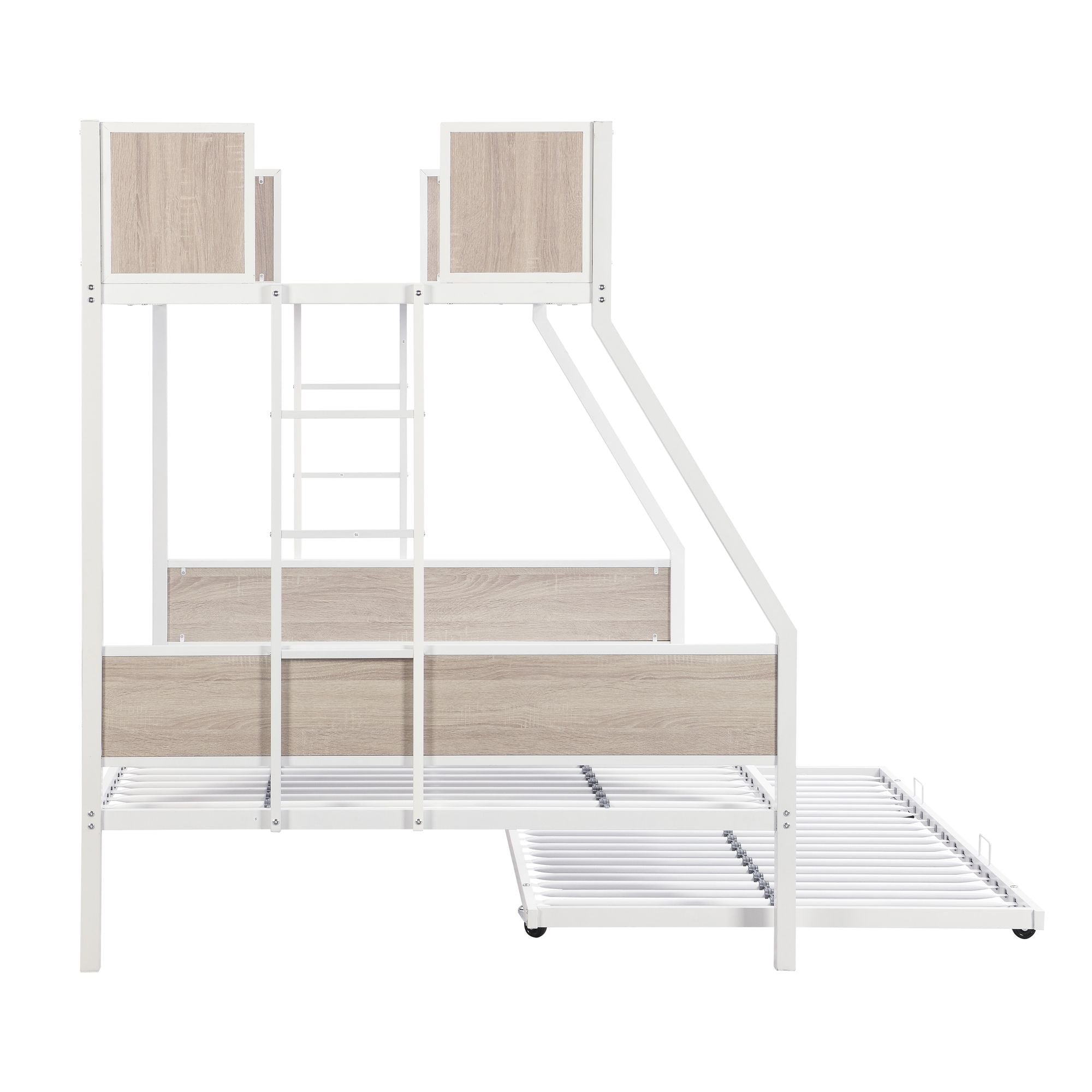 Space-Saving Twin Over Full Metal Bunk Bed with Trundle, Side Ladder, Full Guardrails, Large Storage | Just Better Bunk Beds
