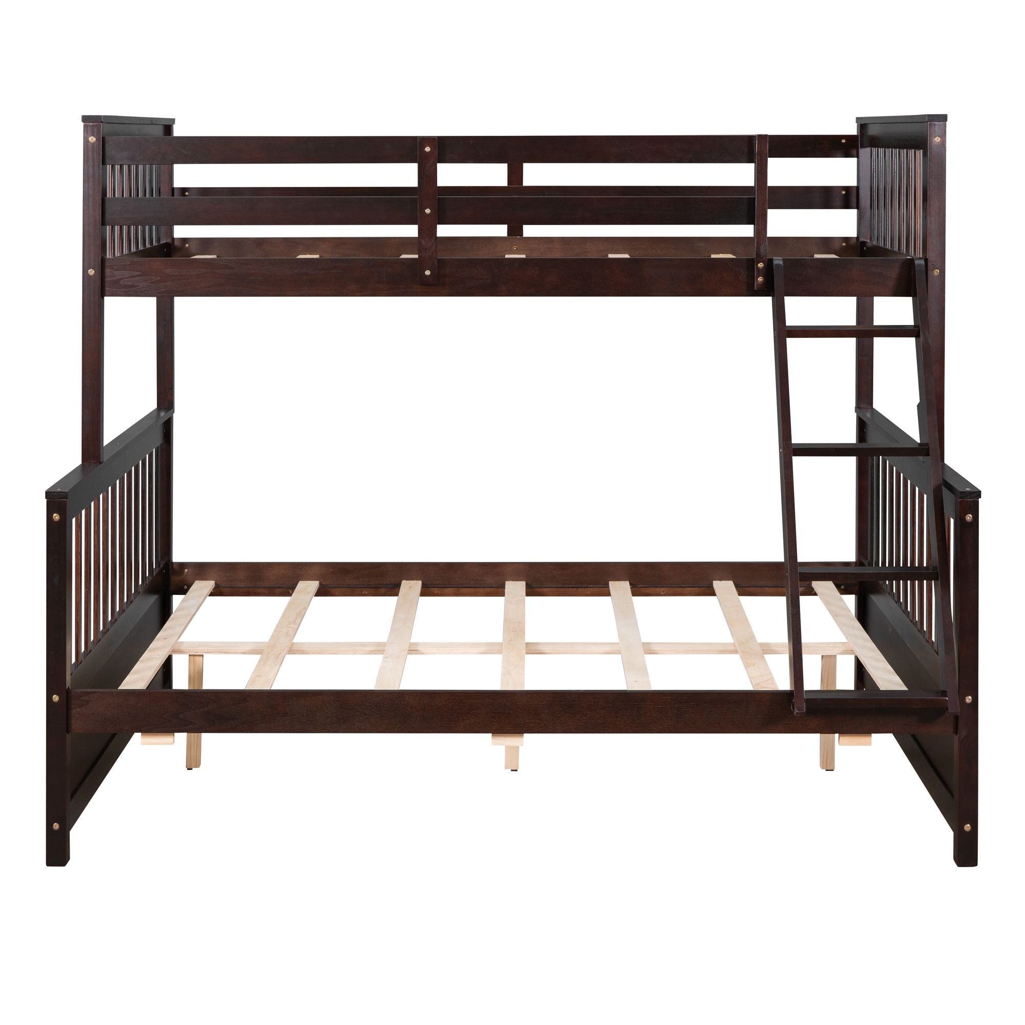 Space-Saving Twin Over Full Wood Bunk Bed with Ladder and Two Storage Drawers, Espresso | Just Better Bunk Beds