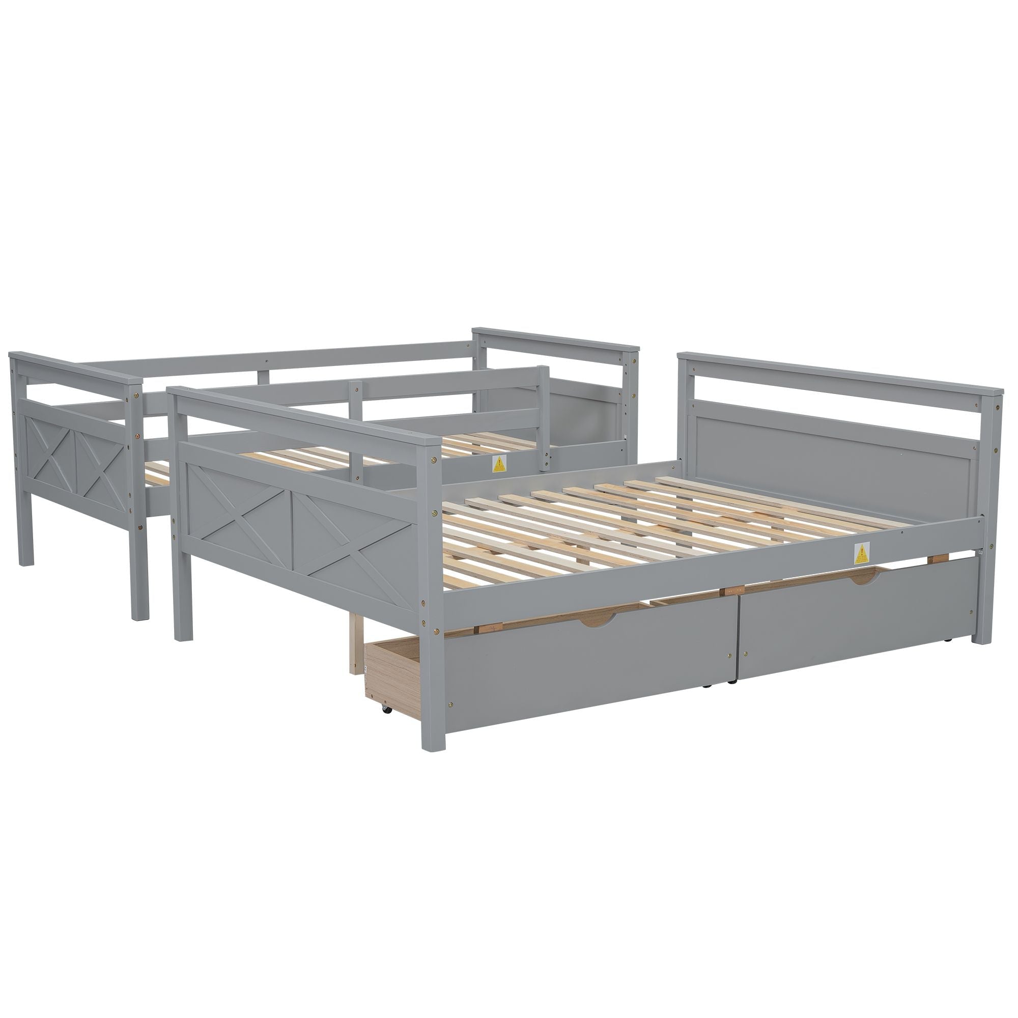 Space-Saving Twin Over Full Wood Bunk Bed with Storage Drawers, Ladder, and Guardrail in Gray | Just Better Bunk Beds