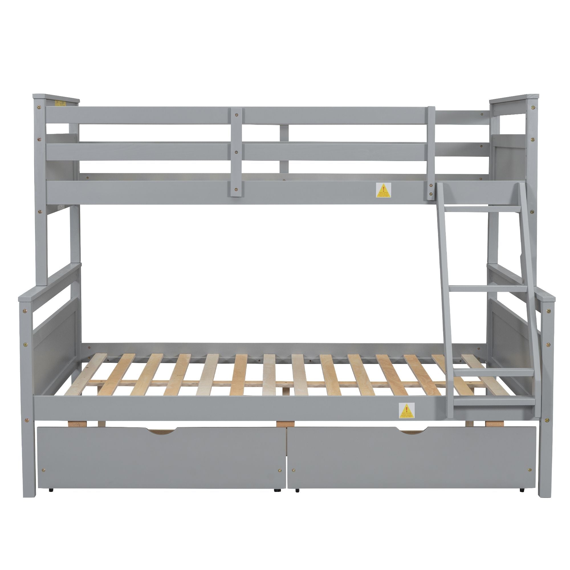Space-Saving Twin Over Full Wood Bunk Bed with Storage Drawers, Ladder, and Guardrail in Gray | Just Better Bunk Beds